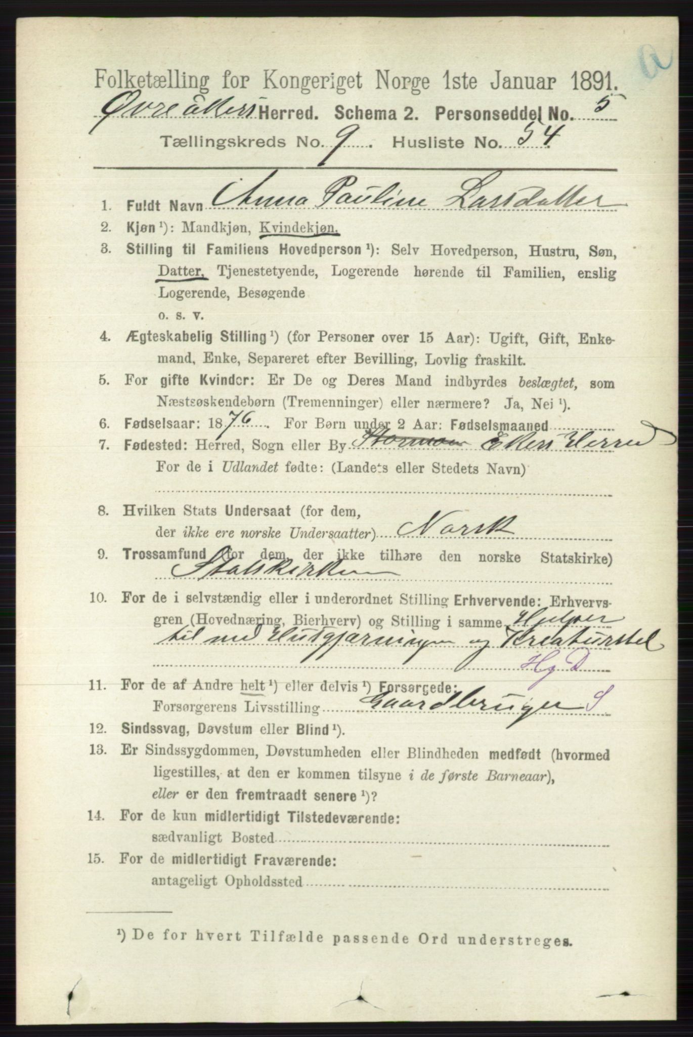 RA, 1891 census for 0624 Øvre Eiker, 1891, p. 3937