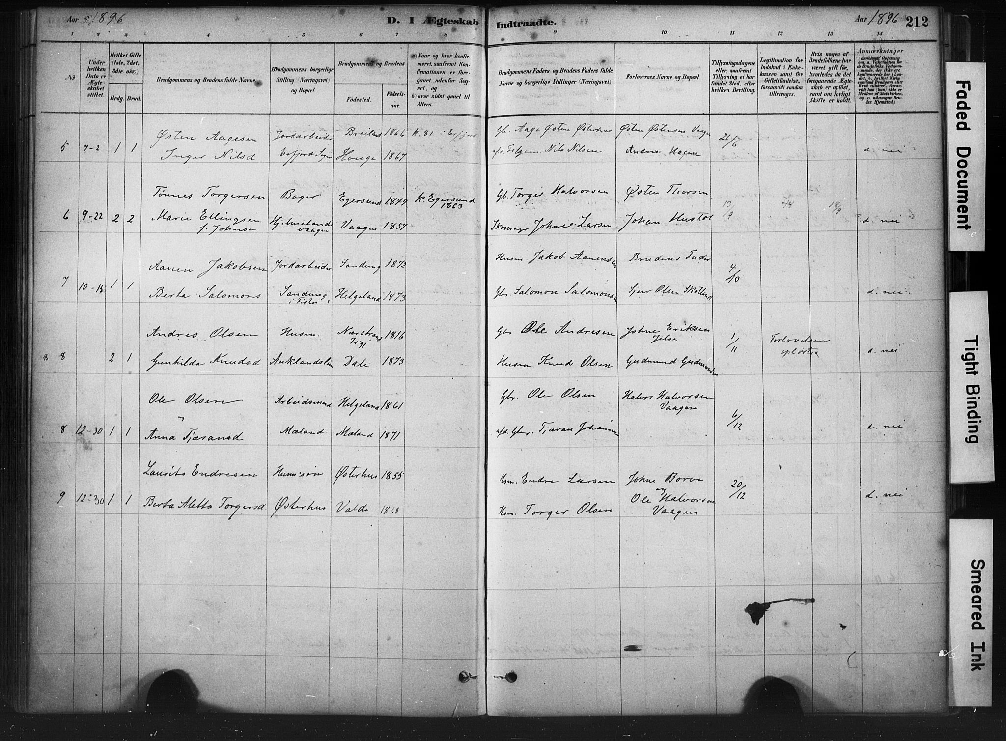 Hjelmeland sokneprestkontor, AV/SAST-A-101843/01/IV/L0014: Parish register (official) no. A 14, 1879-1900, p. 212