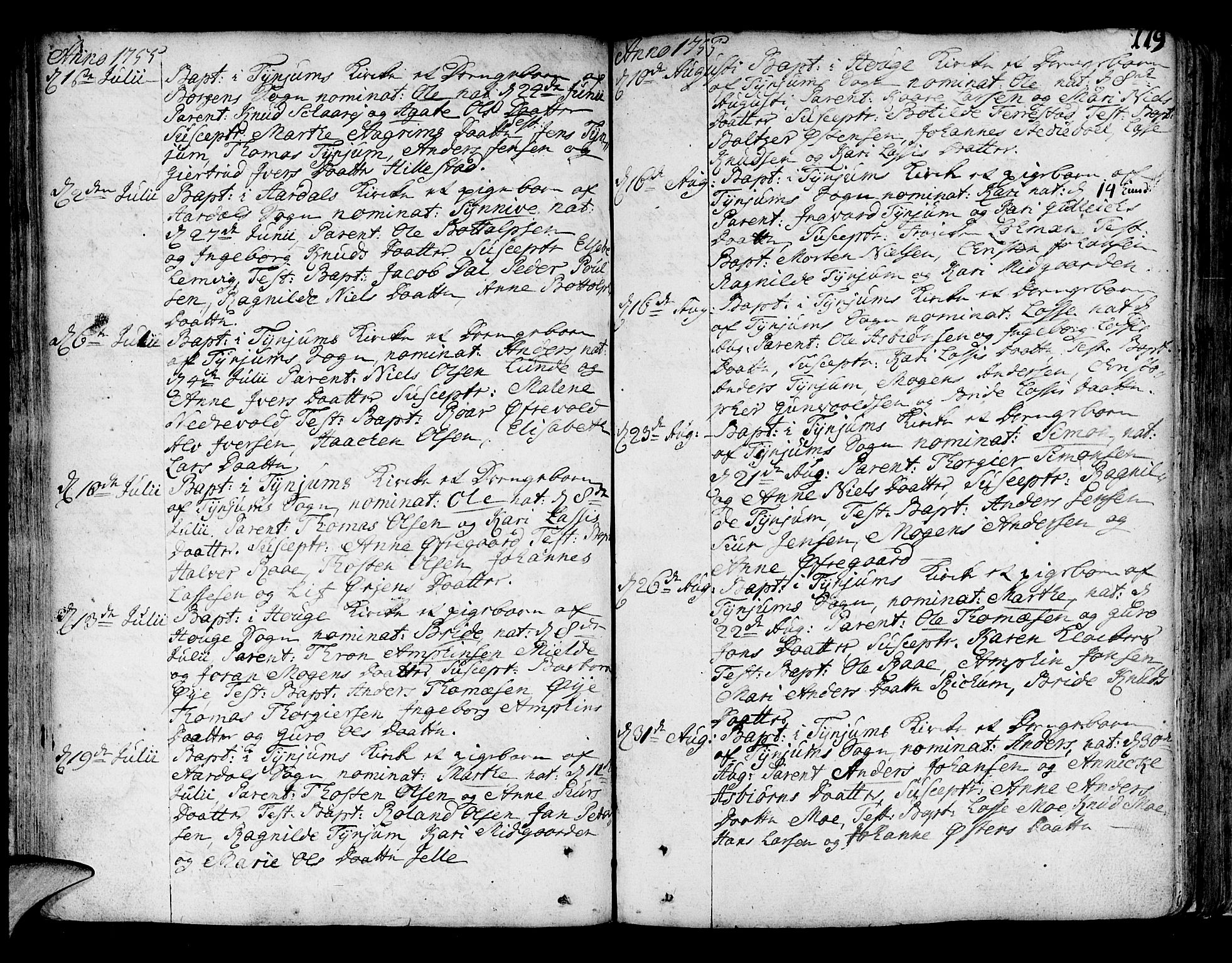 Lærdal sokneprestembete, AV/SAB-A-81201: Parish register (official) no. A 2, 1752-1782, p. 119