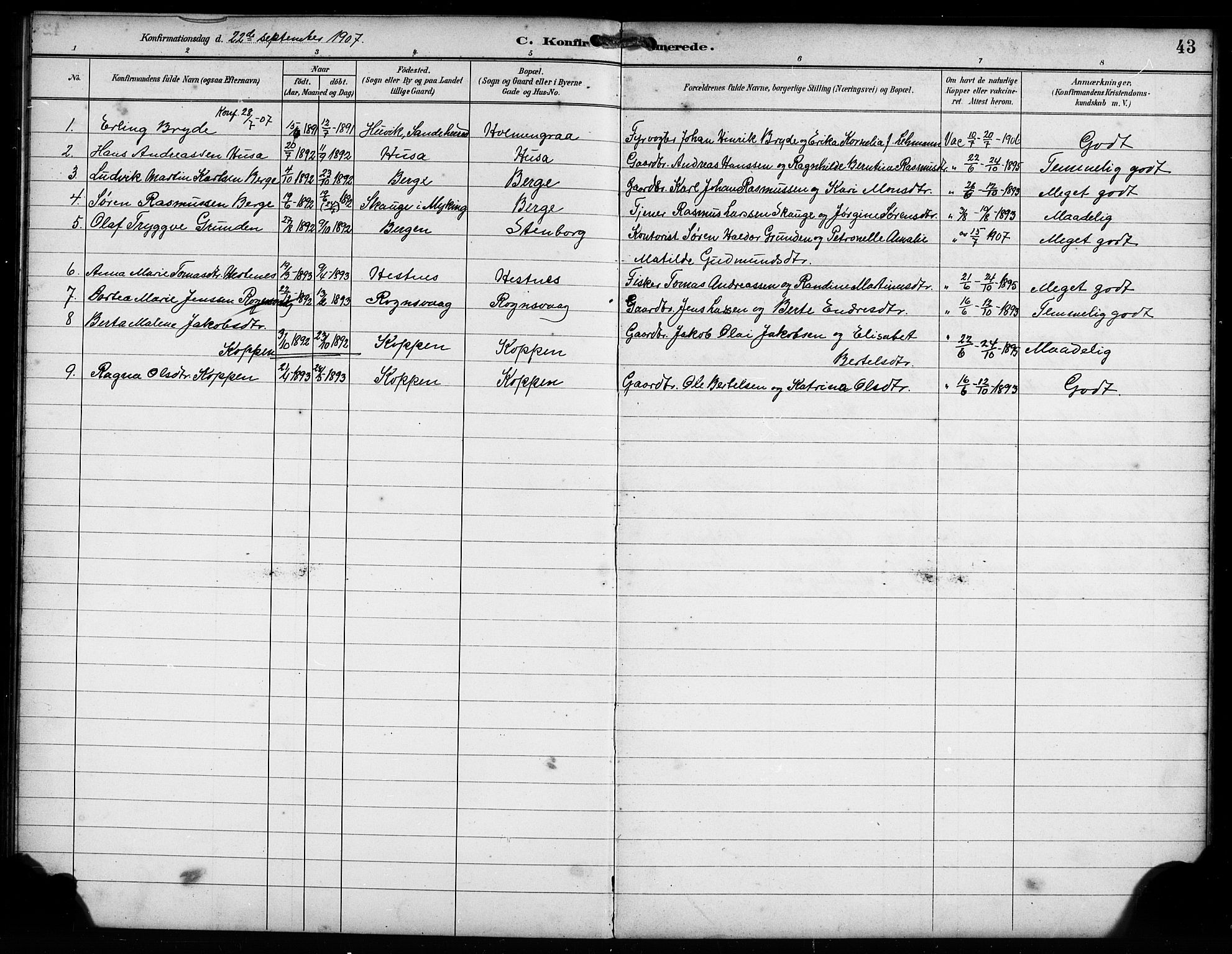 Lindås Sokneprestembete, SAB/A-76701/H/Hab: Parish register (copy) no. D 2, 1898-1910, p. 43