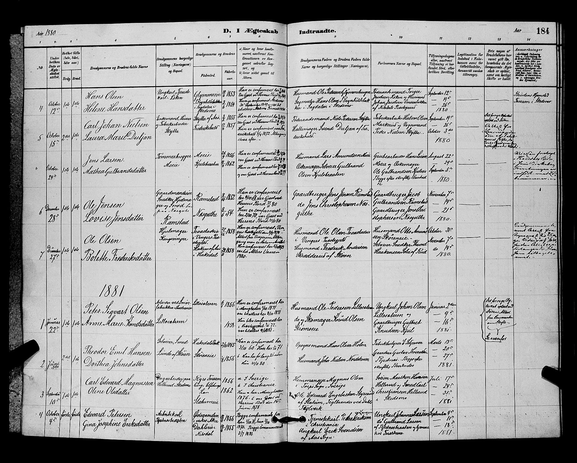 Nittedal prestekontor Kirkebøker, SAO/A-10365a/G/Ga/L0002: Parish register (copy) no. I 2, 1879-1901, p. 184