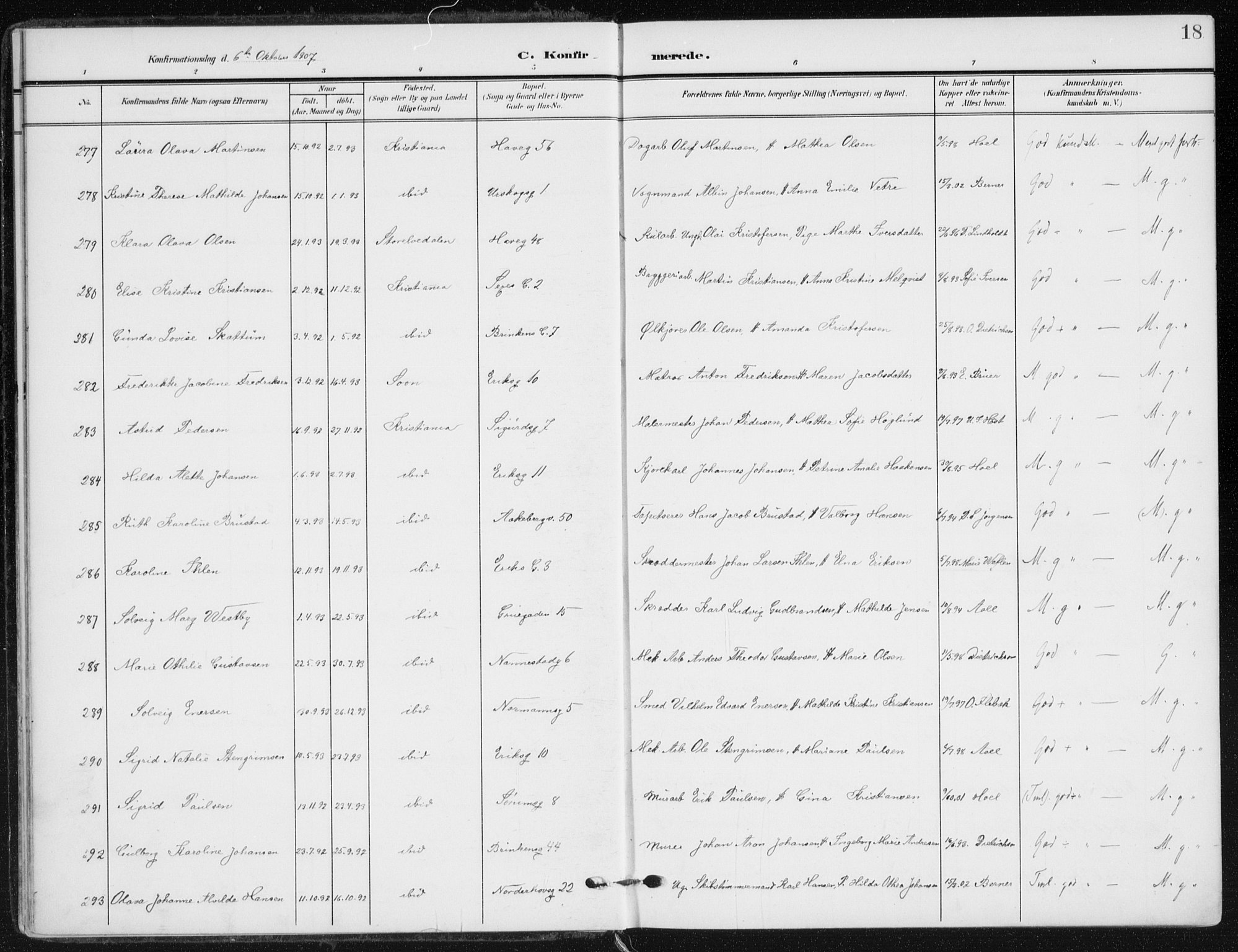 Kampen prestekontor Kirkebøker, AV/SAO-A-10853/F/Fa/L0011: Parish register (official) no. I 11, 1907-1917, p. 18