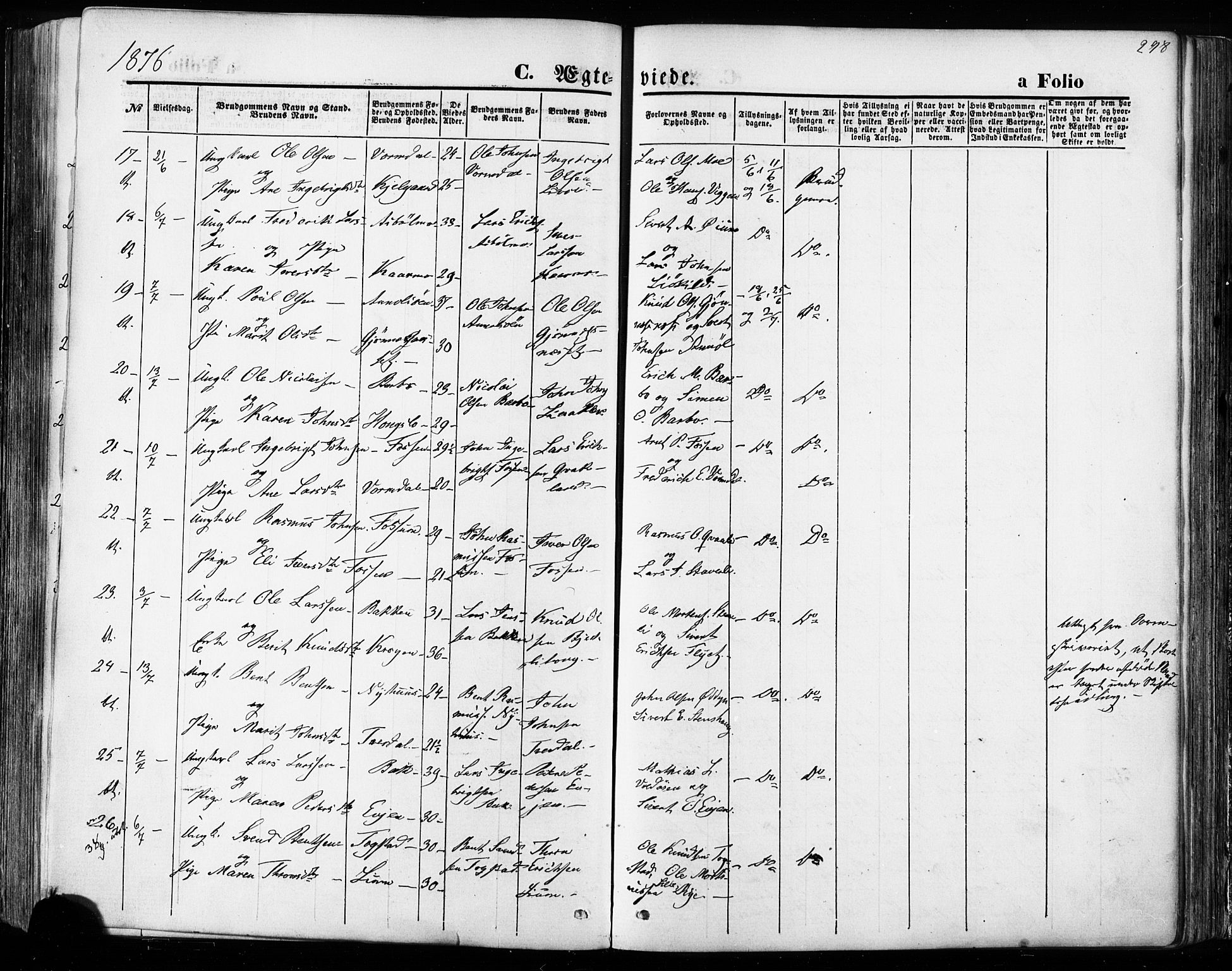 Ministerialprotokoller, klokkerbøker og fødselsregistre - Sør-Trøndelag, AV/SAT-A-1456/668/L0807: Parish register (official) no. 668A07, 1870-1880, p. 298