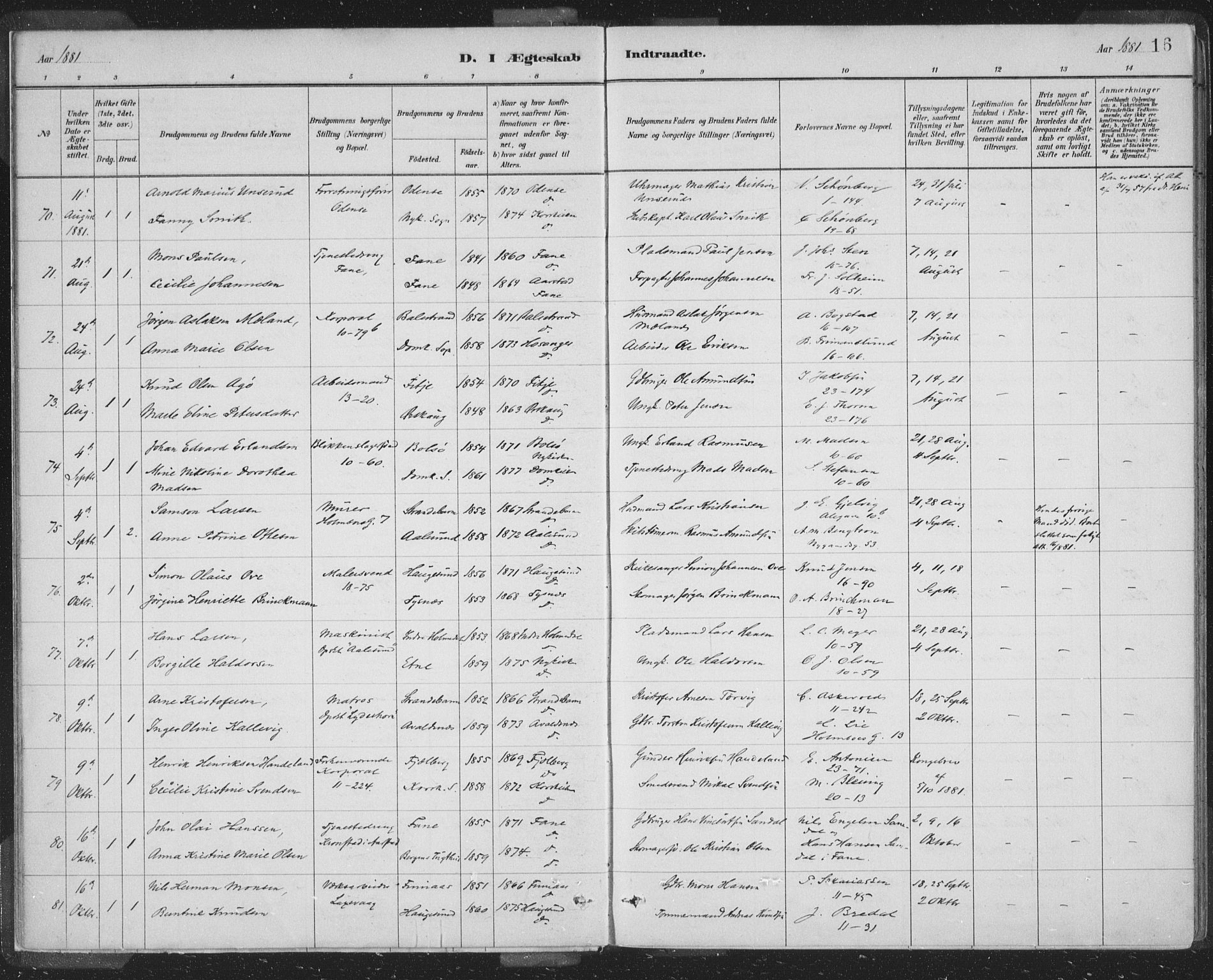 Domkirken sokneprestembete, AV/SAB-A-74801/H/Hab/L0032: Parish register (copy) no. D 4, 1880-1907, p. 16