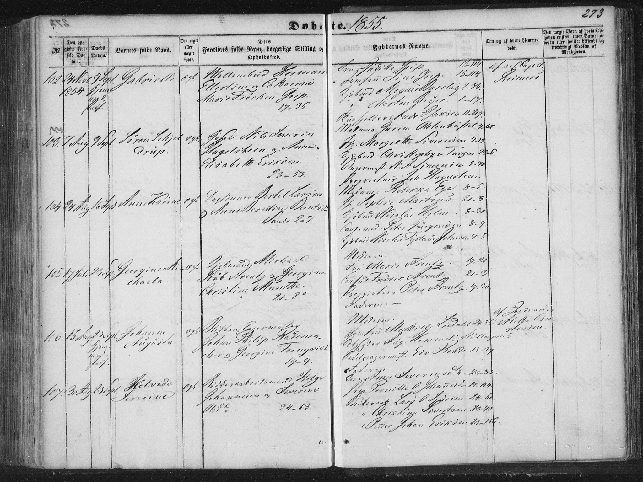 Korskirken sokneprestembete, AV/SAB-A-76101/H/Haa/L0017: Parish register (official) no. B 3, 1851-1857, p. 273