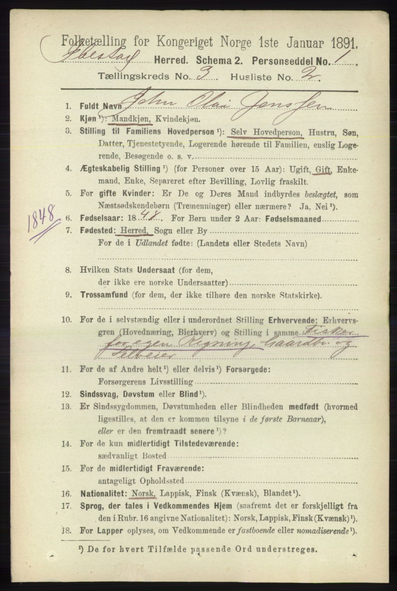 RA, 1891 census for 1917 Ibestad, 1891, p. 1721