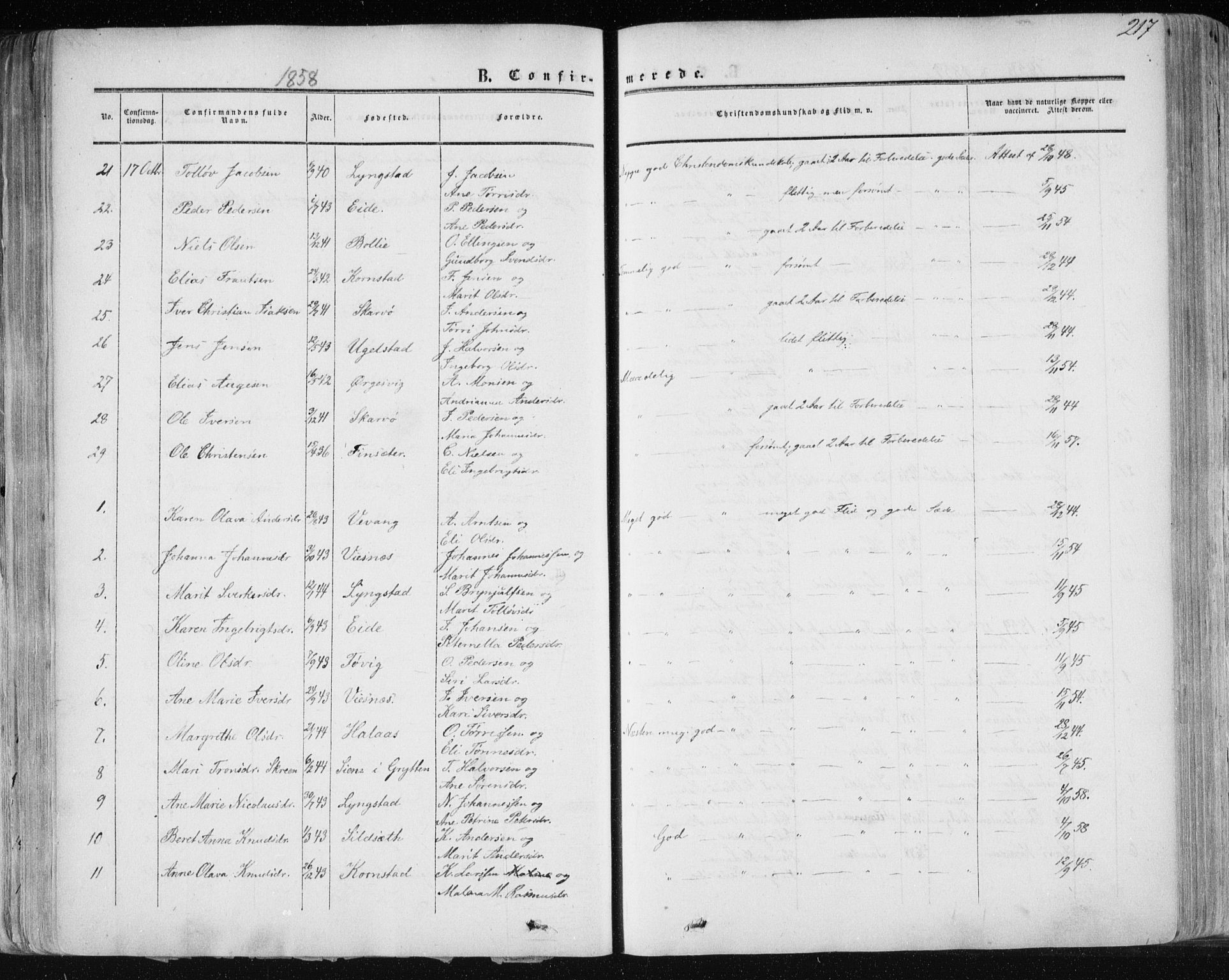 Ministerialprotokoller, klokkerbøker og fødselsregistre - Møre og Romsdal, AV/SAT-A-1454/568/L0804: Parish register (official) no. 568A11, 1854-1868, p. 217