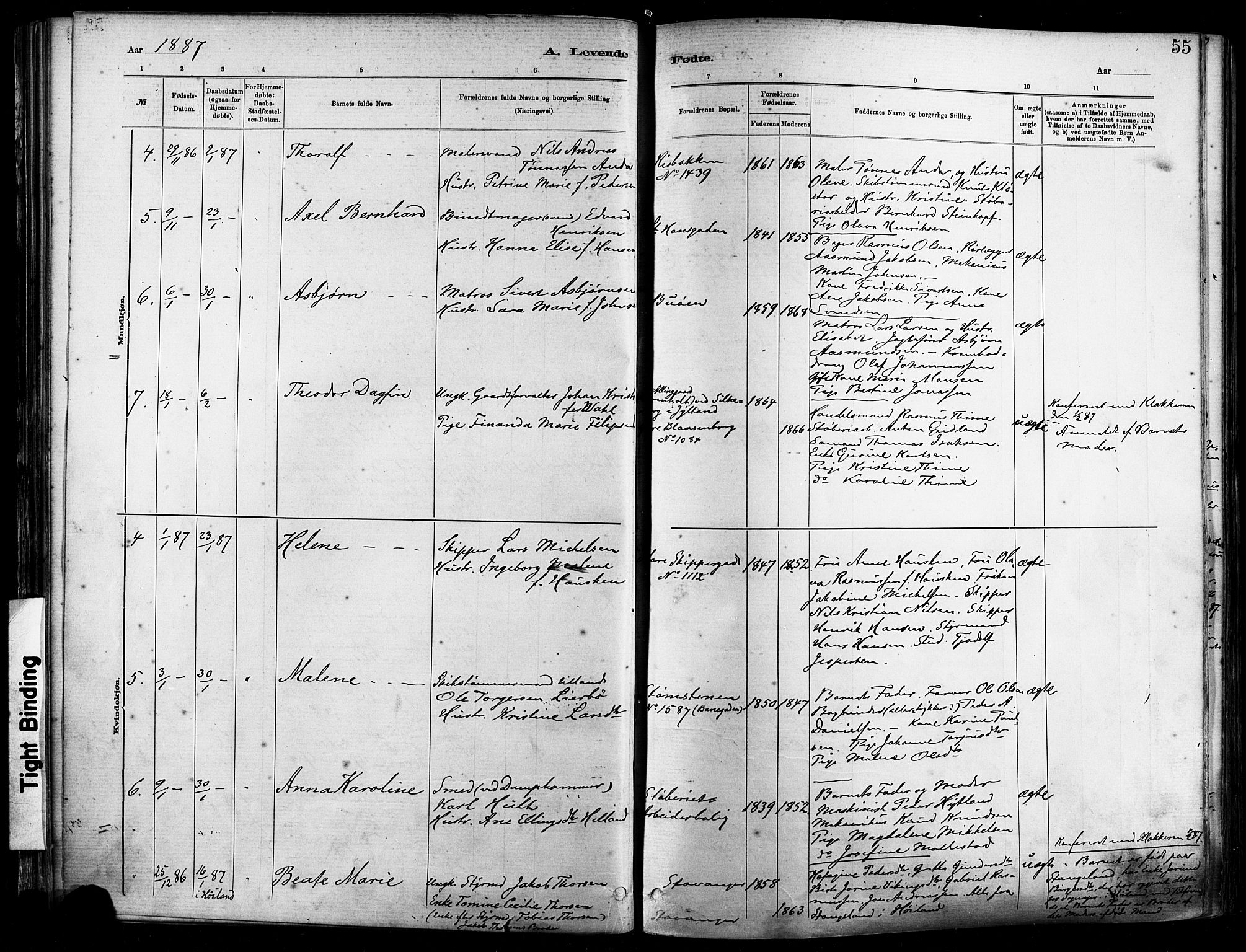 St. Johannes sokneprestkontor, AV/SAST-A-101814/001/30/30BA/L0001: Parish register (official) no. A 1, 1885-1891, p. 55