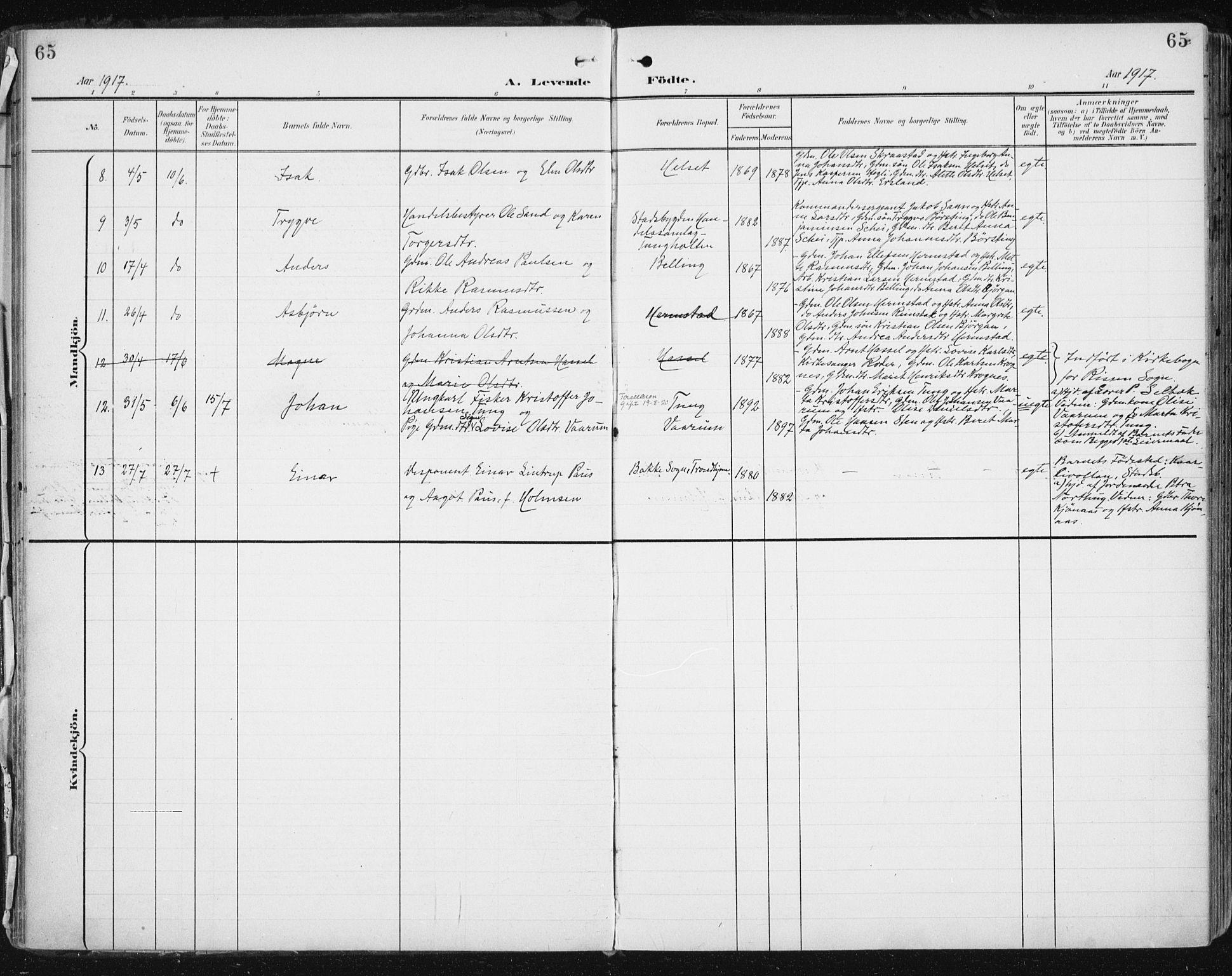 Ministerialprotokoller, klokkerbøker og fødselsregistre - Sør-Trøndelag, AV/SAT-A-1456/646/L0616: Parish register (official) no. 646A14, 1900-1918, p. 65