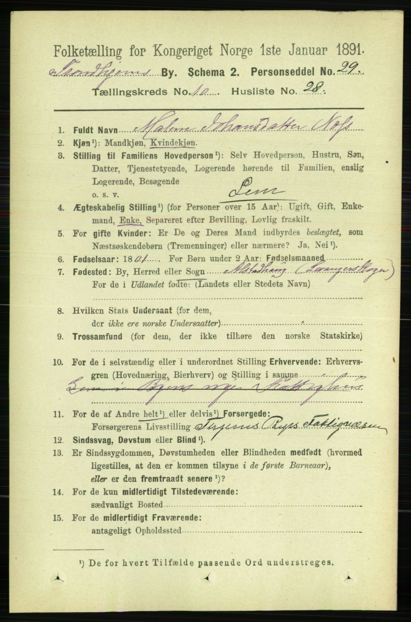 RA, 1891 census for 1601 Trondheim, 1891, p. 9174