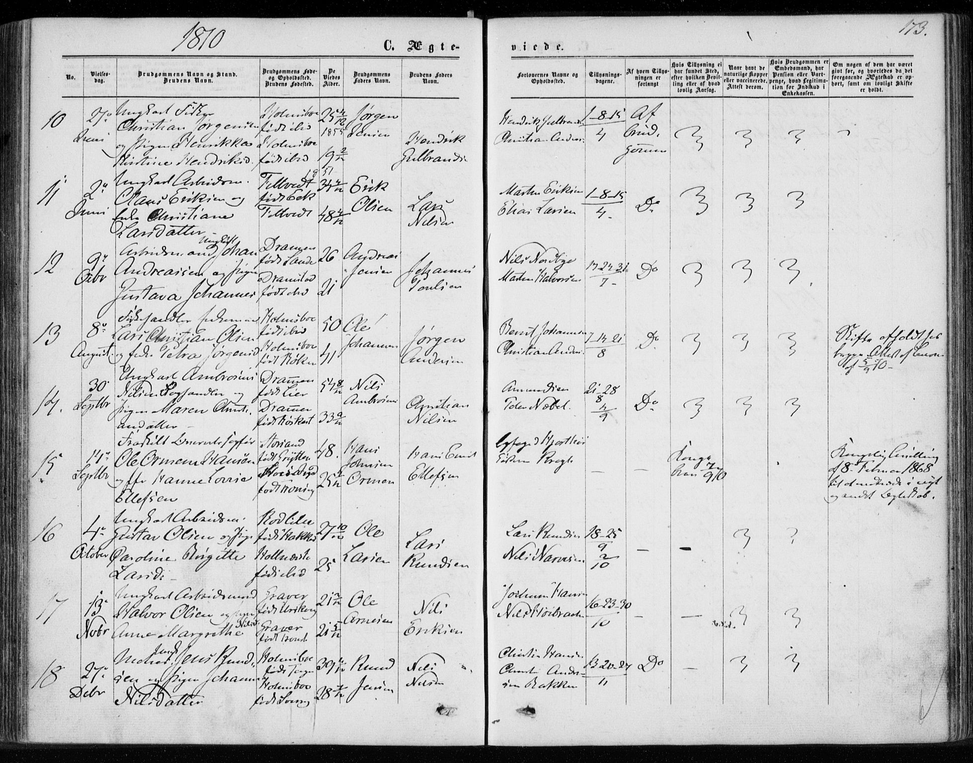 Hurum kirkebøker, AV/SAKO-A-229/F/Fa/L0012: Parish register (official) no. 12, 1861-1875, p. 173