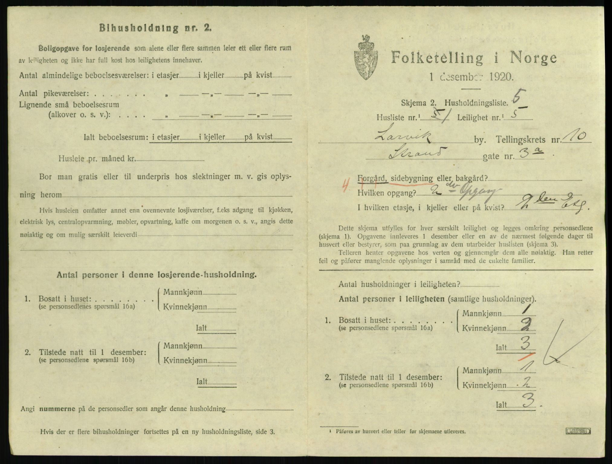 SAKO, 1920 census for Larvik, 1920, p. 7462