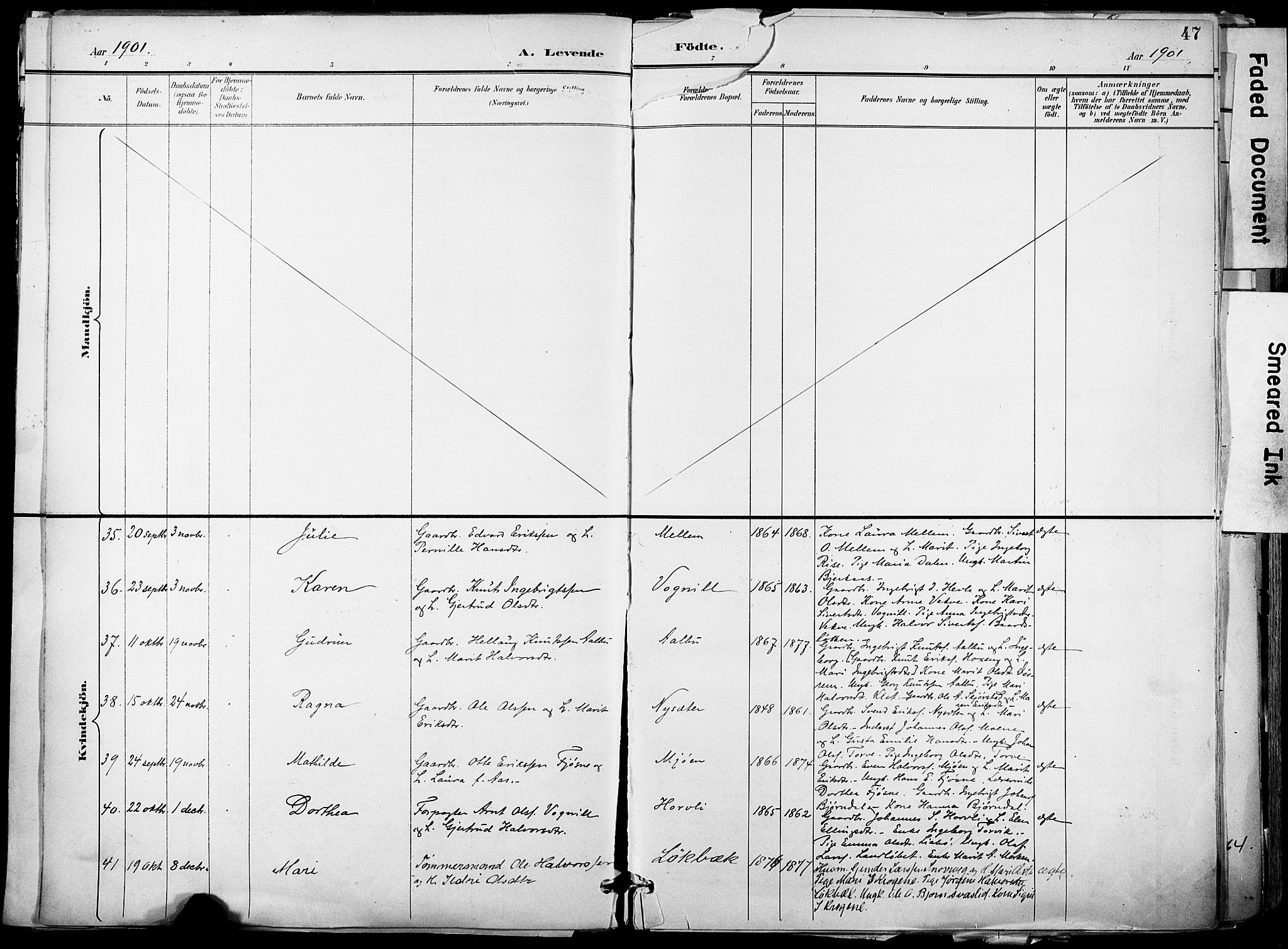 Ministerialprotokoller, klokkerbøker og fødselsregistre - Sør-Trøndelag, AV/SAT-A-1456/678/L0902: Parish register (official) no. 678A11, 1895-1911, p. 47