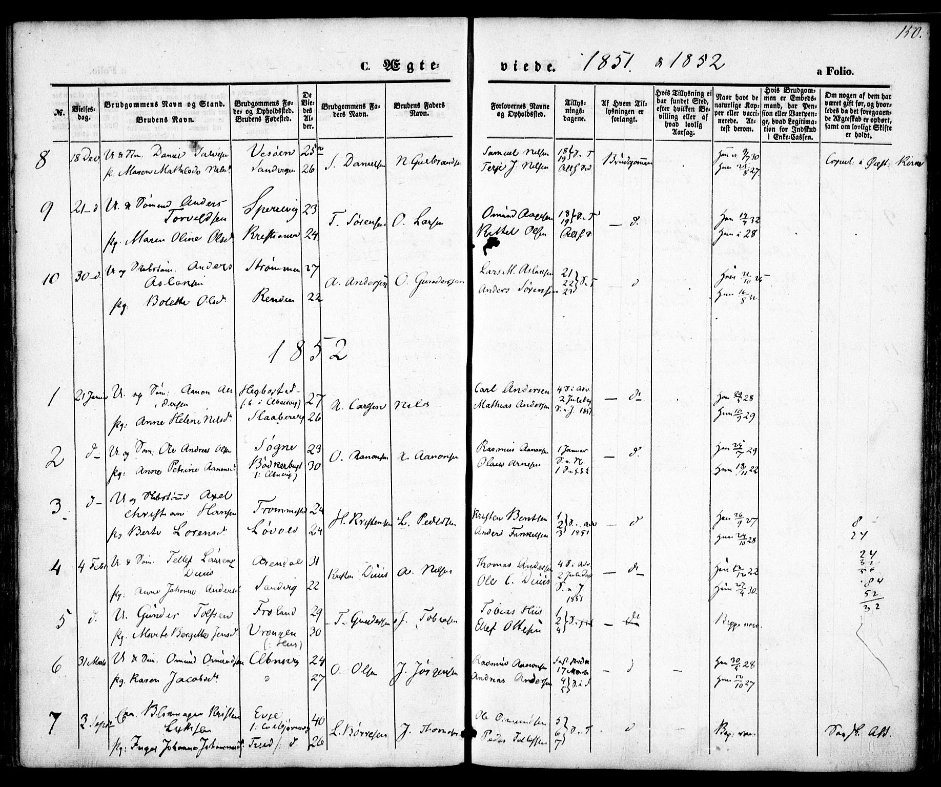 Hisøy sokneprestkontor, AV/SAK-1111-0020/F/Fa/L0001: Parish register (official) no. A 1, 1849-1871, p. 150