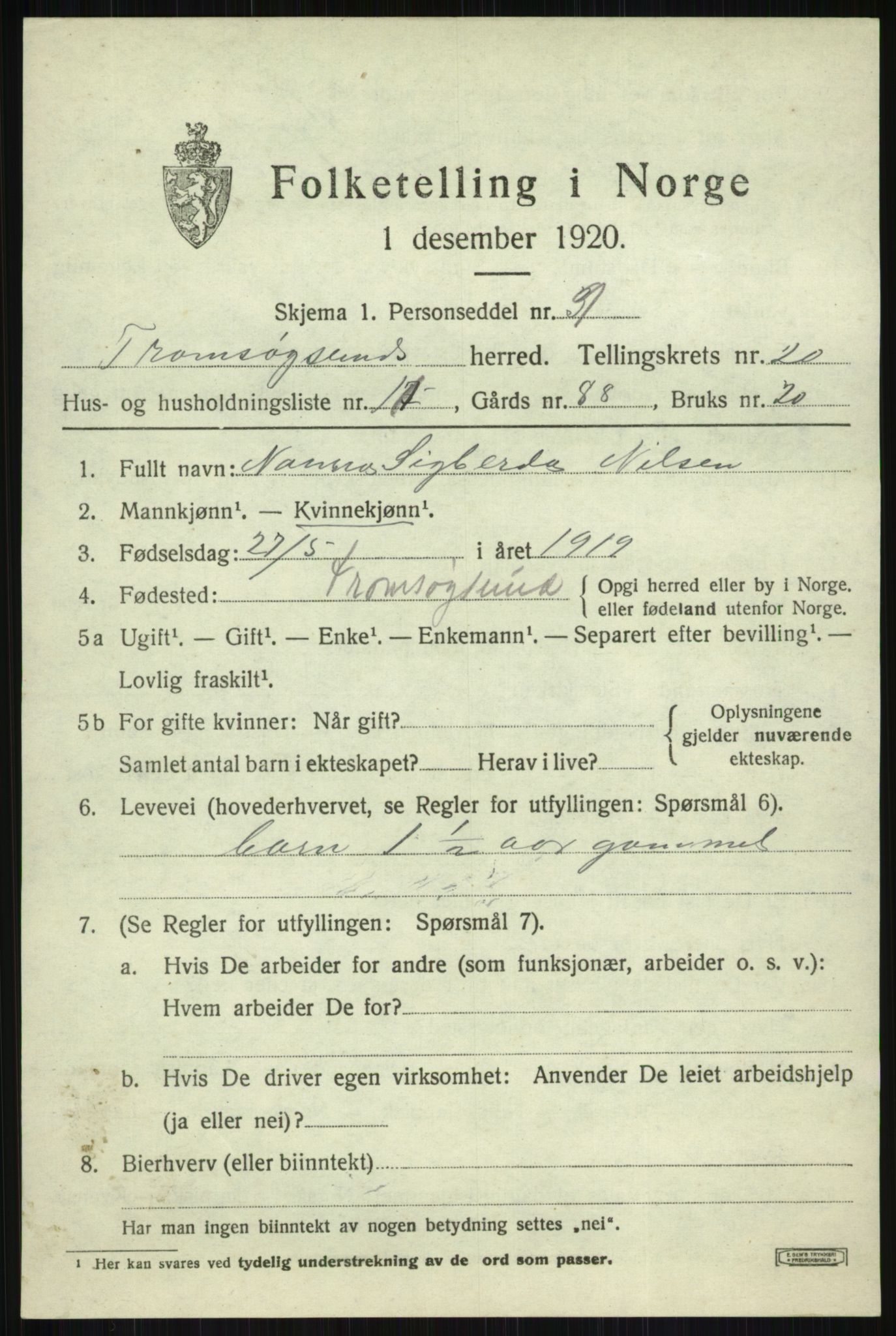 SATØ, 1920 census for Tromsøysund, 1920, p. 10726
