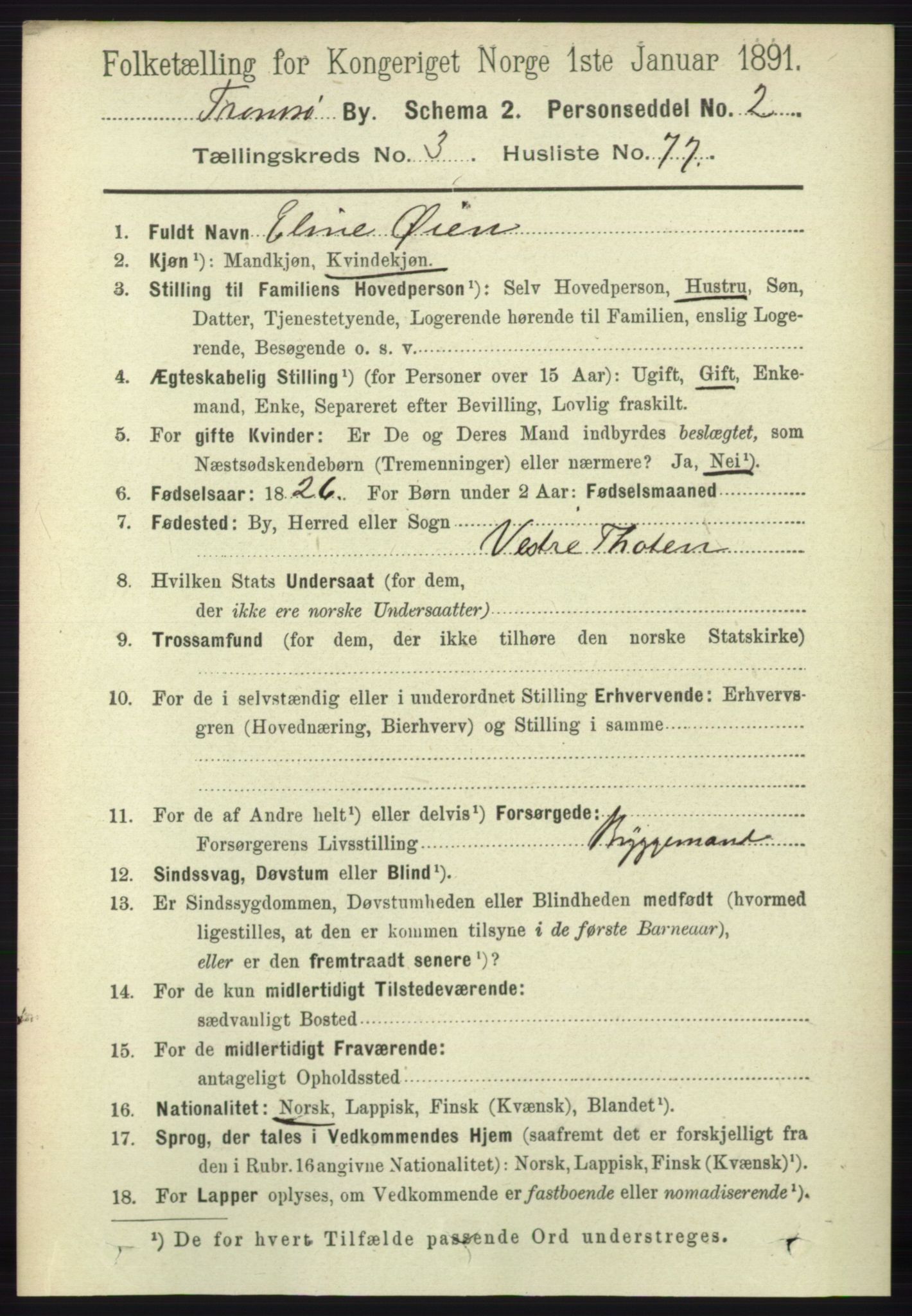 RA, 1891 census for 1902 Tromsø, 1891, p. 3986