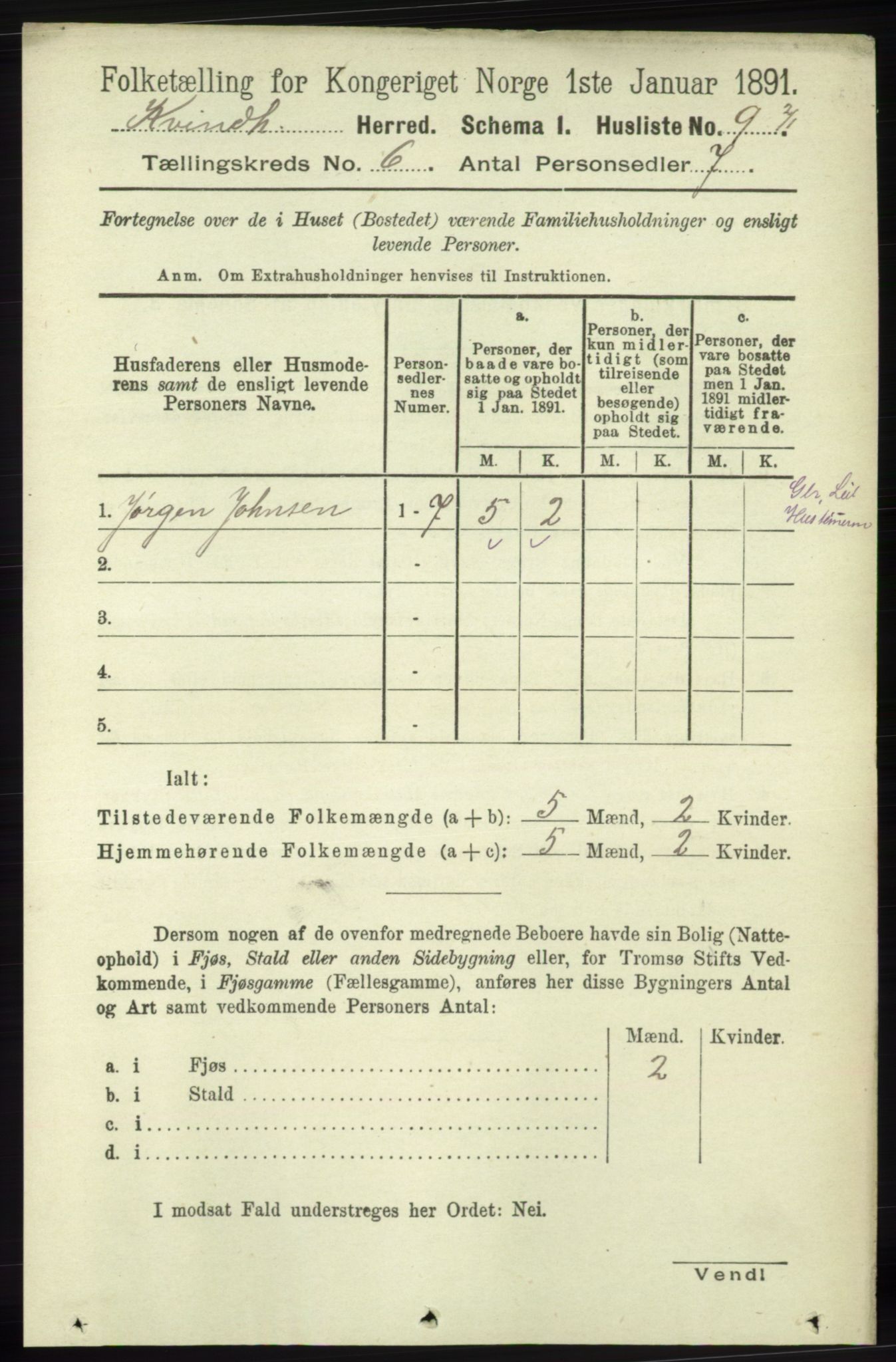 RA, 1891 census for 1224 Kvinnherad, 1891, p. 2087
