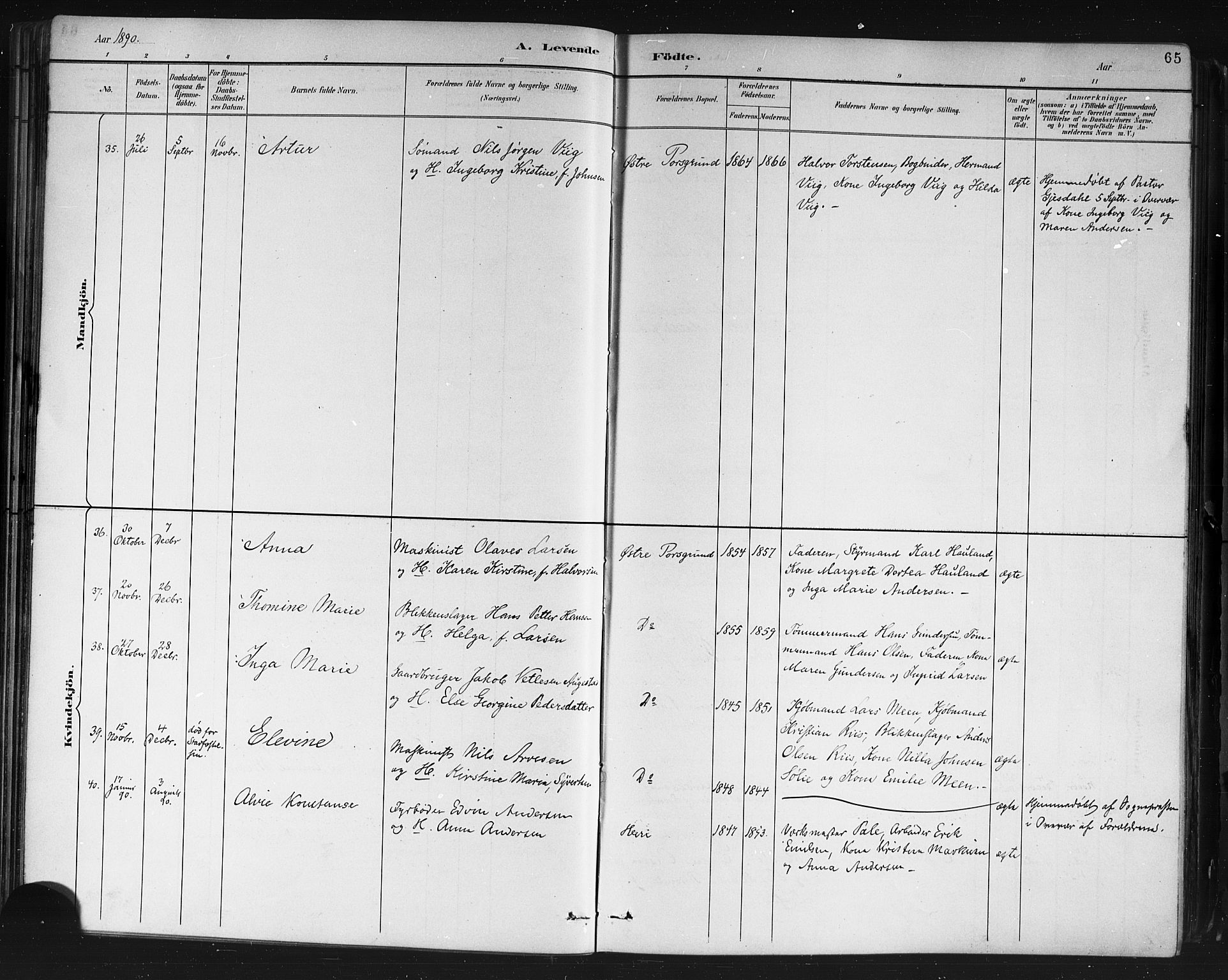 Porsgrunn kirkebøker , SAKO/A-104/G/Gb/L0005: Parish register (copy) no. II 5, 1883-1915, p. 65