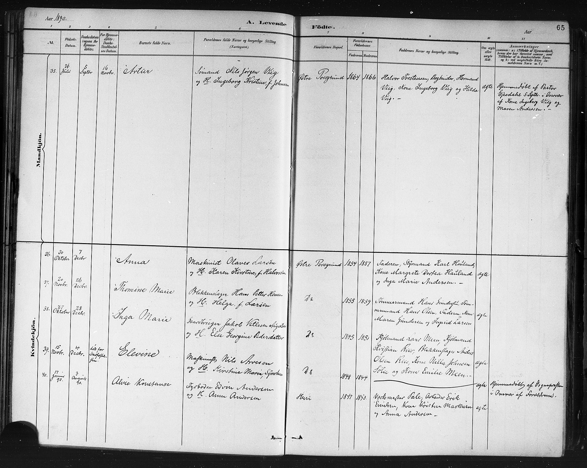 Porsgrunn kirkebøker , AV/SAKO-A-104/G/Gb/L0005: Parish register (copy) no. II 5, 1883-1915, p. 65