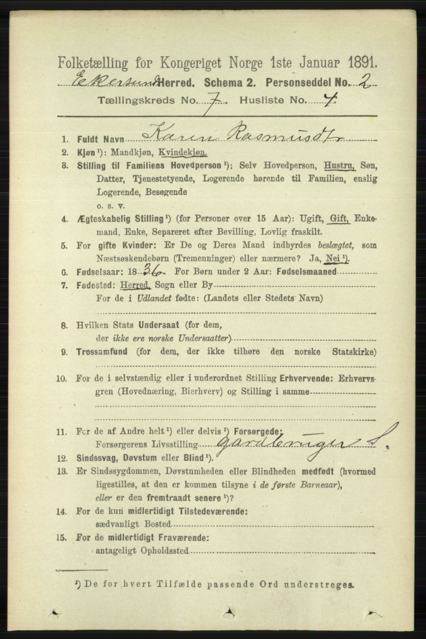 RA, 1891 census for 1116 Eigersund herred, 1891, p. 2846