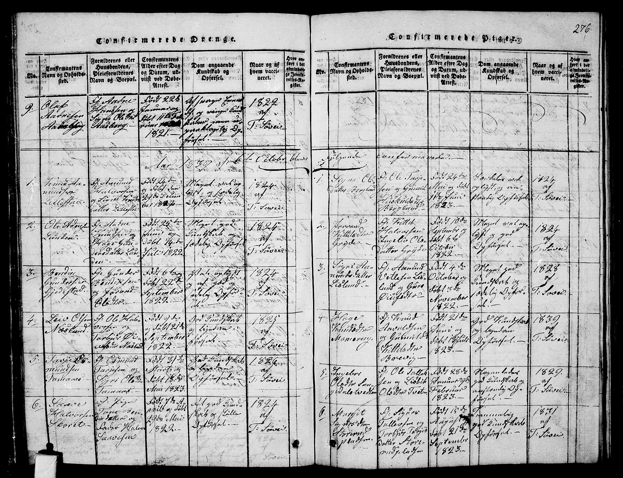 Fyresdal kirkebøker, AV/SAKO-A-263/G/Ga/L0001: Parish register (copy) no. I 1, 1816-1840, p. 276