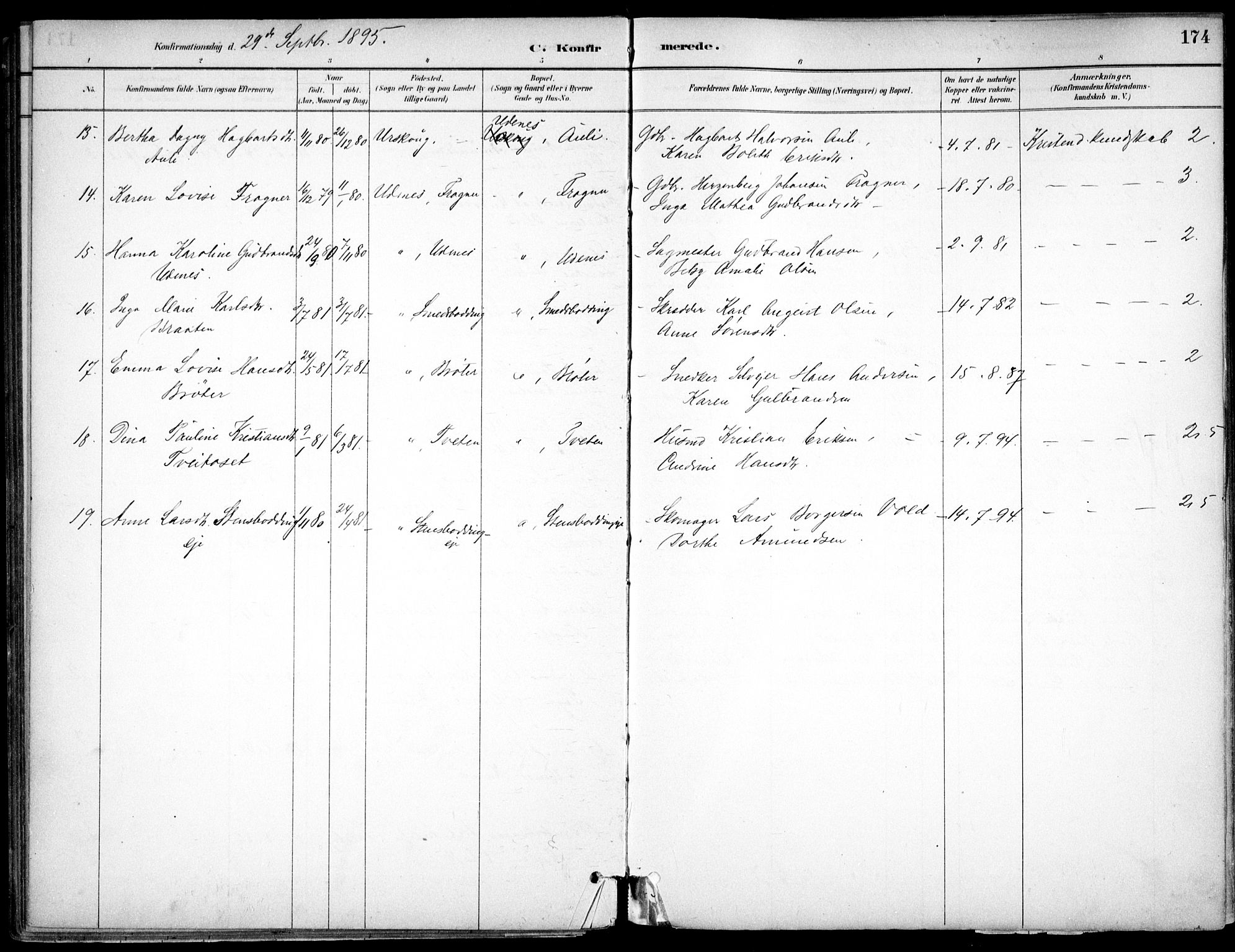 Nes prestekontor Kirkebøker, AV/SAO-A-10410/F/Fc/L0002: Parish register (official) no. IIi 2, 1882-1916, p. 174