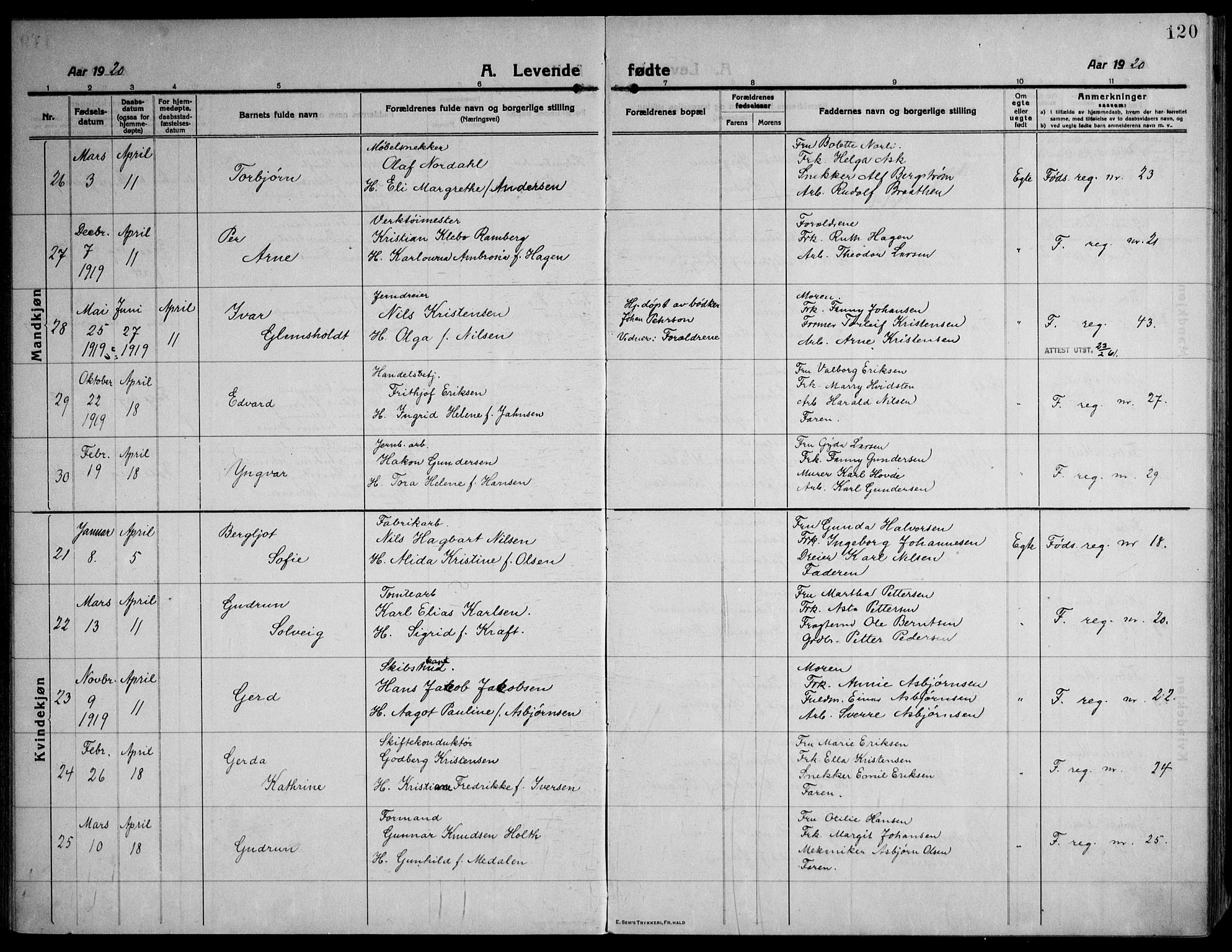 Strømsø kirkebøker, AV/SAKO-A-246/F/Fa/L0029: Parish register (official) no. I 27, 1915-1930, p. 120