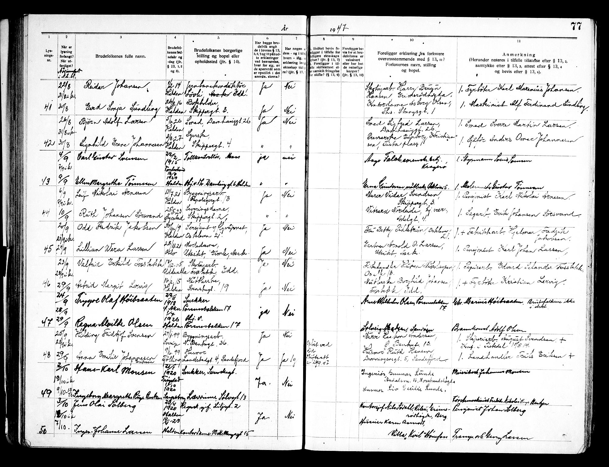 Halden prestekontor Kirkebøker, SAO/A-10909/H/Ha/L0002: Banns register no. I 2, 1935-1949, p. 77