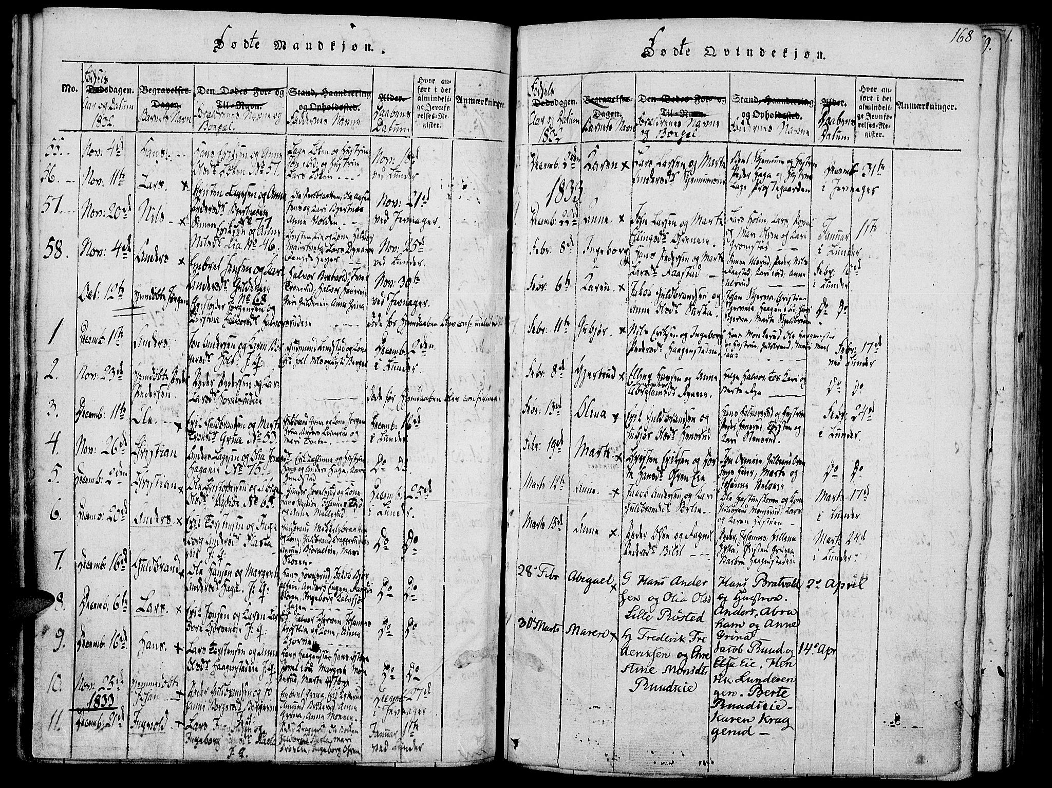 Jevnaker prestekontor, SAH/PREST-116/H/Ha/Haa/L0005: Parish register (official) no. 5, 1815-1837, p. 168