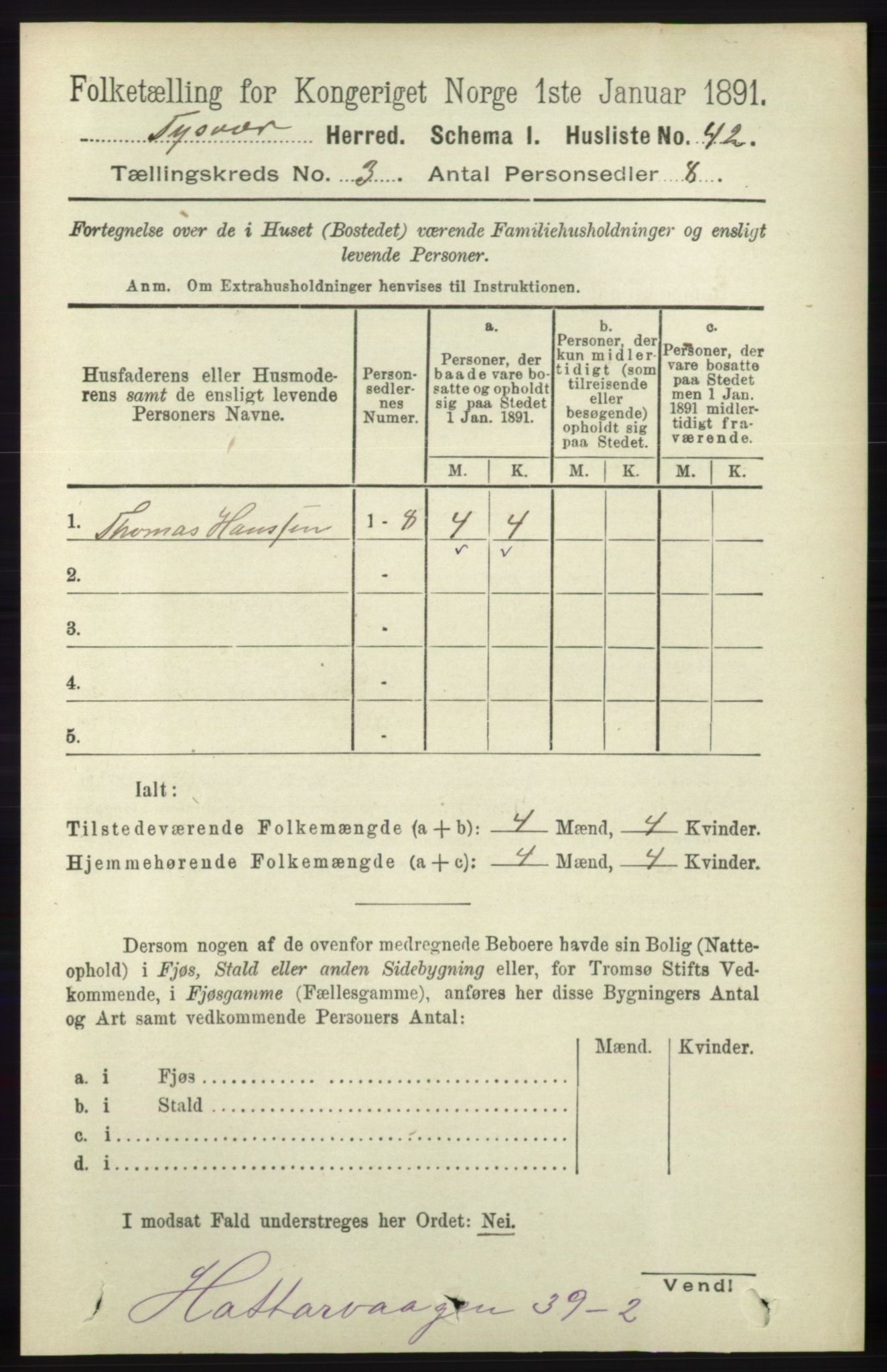 RA, 1891 census for 1146 Tysvær, 1891, p. 1224