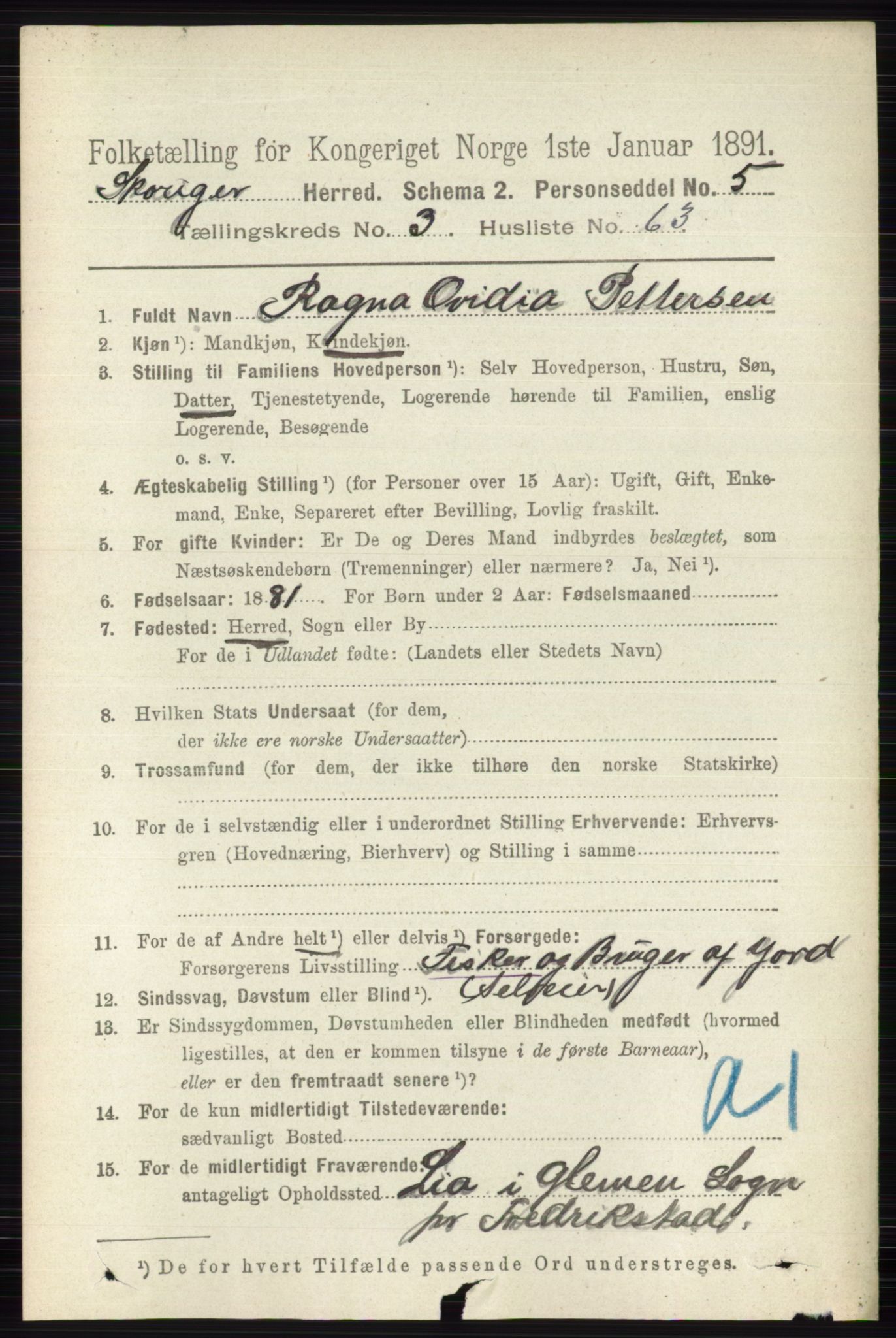 RA, 1891 census for 0712 Skoger, 1891, p. 2146