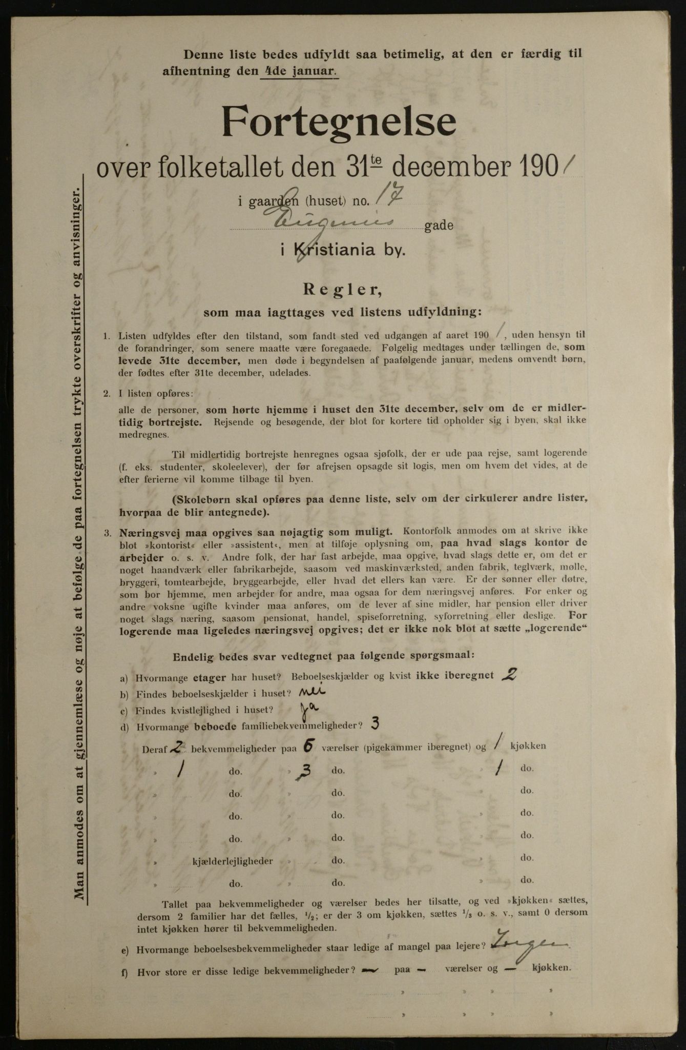 OBA, Municipal Census 1901 for Kristiania, 1901, p. 3681