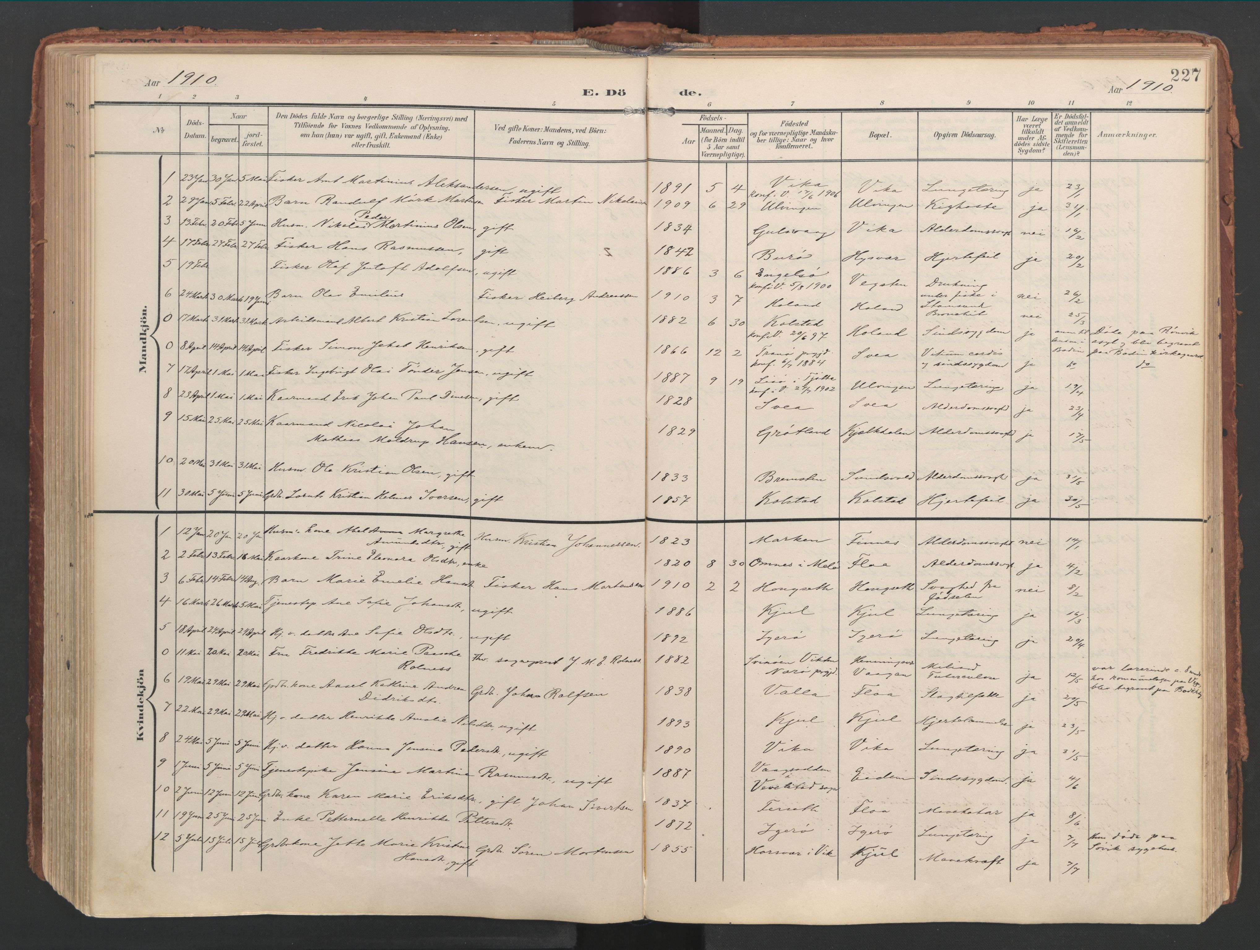 Ministerialprotokoller, klokkerbøker og fødselsregistre - Nordland, AV/SAT-A-1459/816/L0250: Parish register (official) no. 816A16, 1903-1923, p. 227