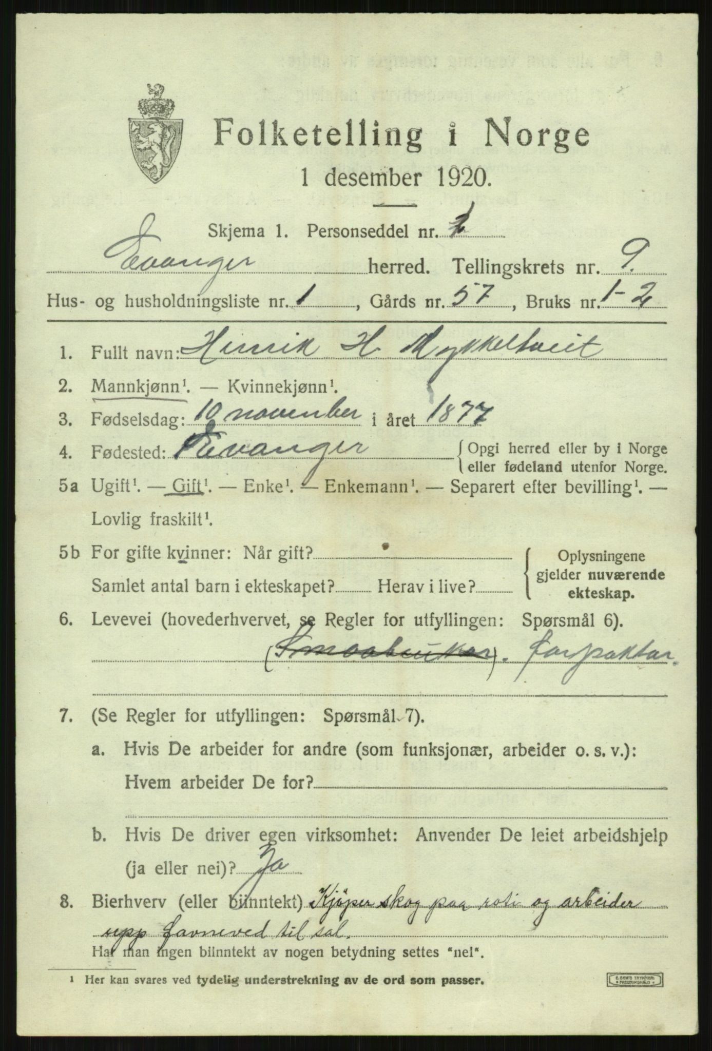 SAB, 1920 census for Evanger, 1920, p. 2673