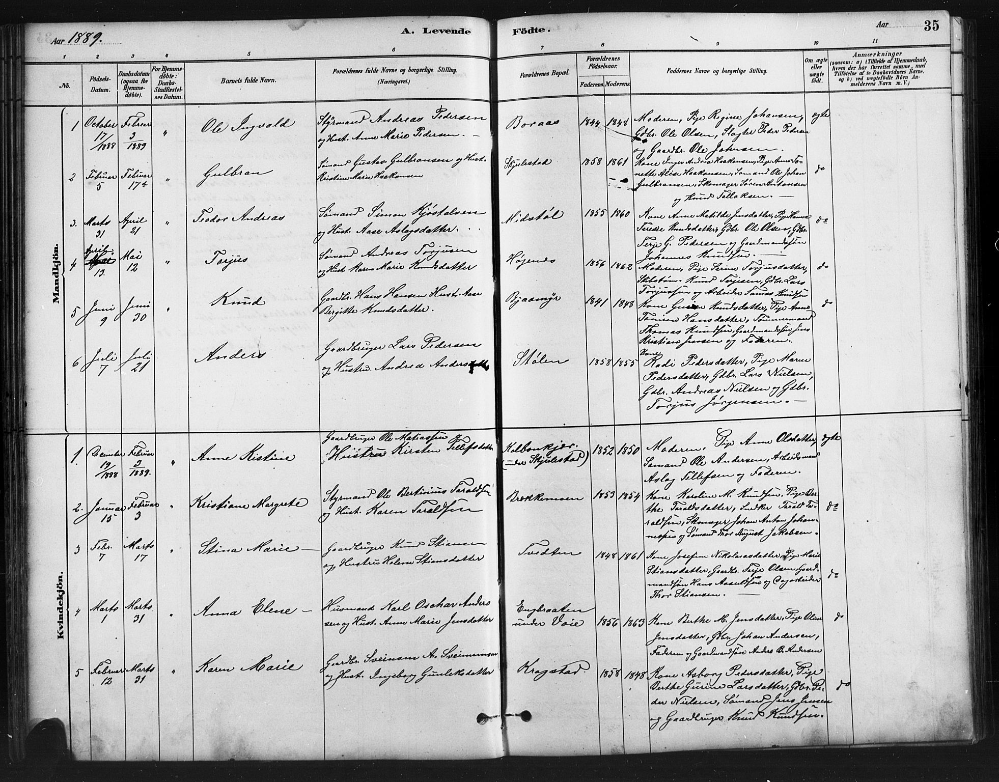 Austre Moland sokneprestkontor, SAK/1111-0001/F/Fb/Fba/L0003: Parish register (copy) no. B 3, 1879-1914, p. 35