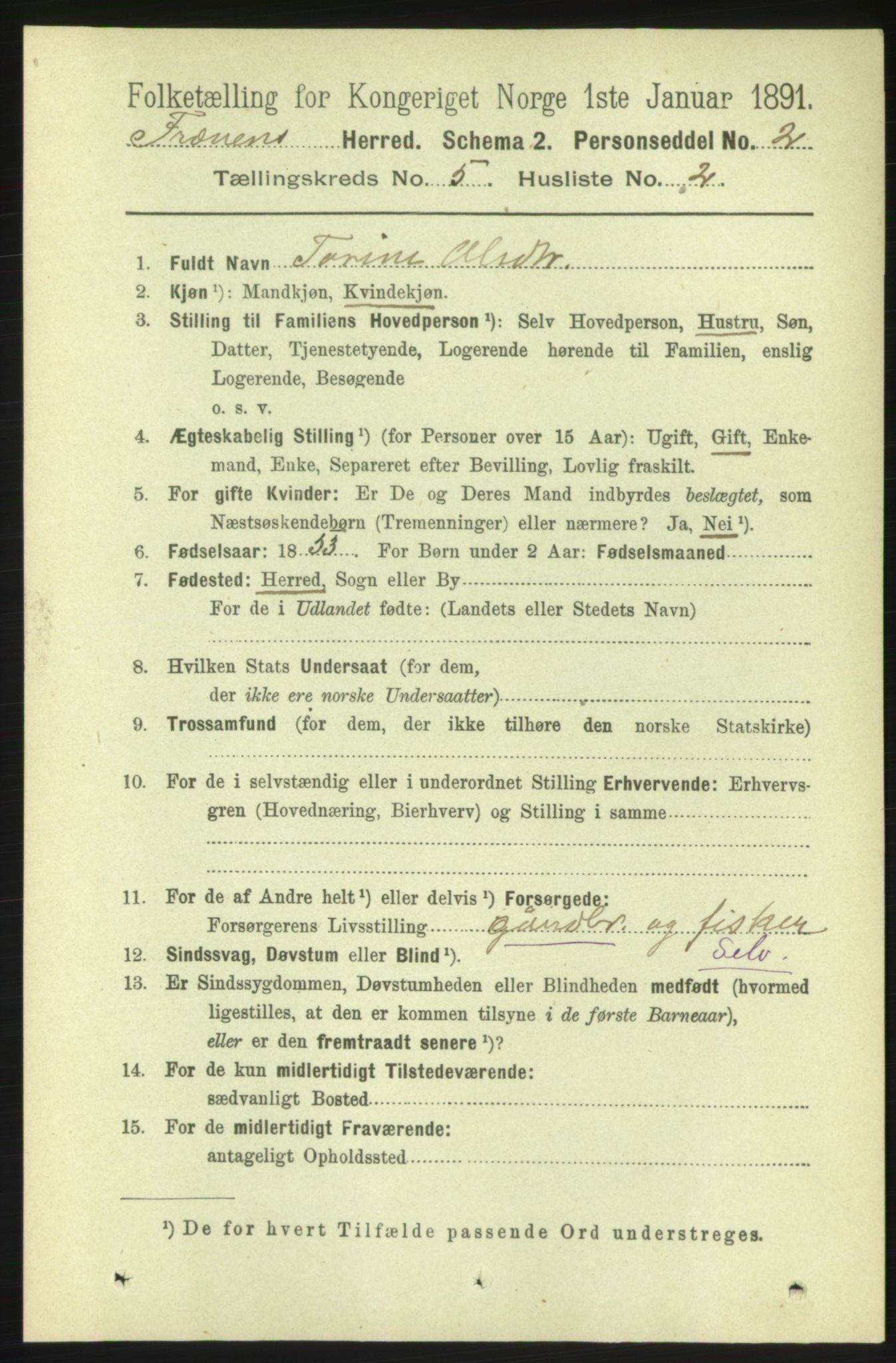 RA, 1891 census for 1548 Fræna, 1891, p. 1350