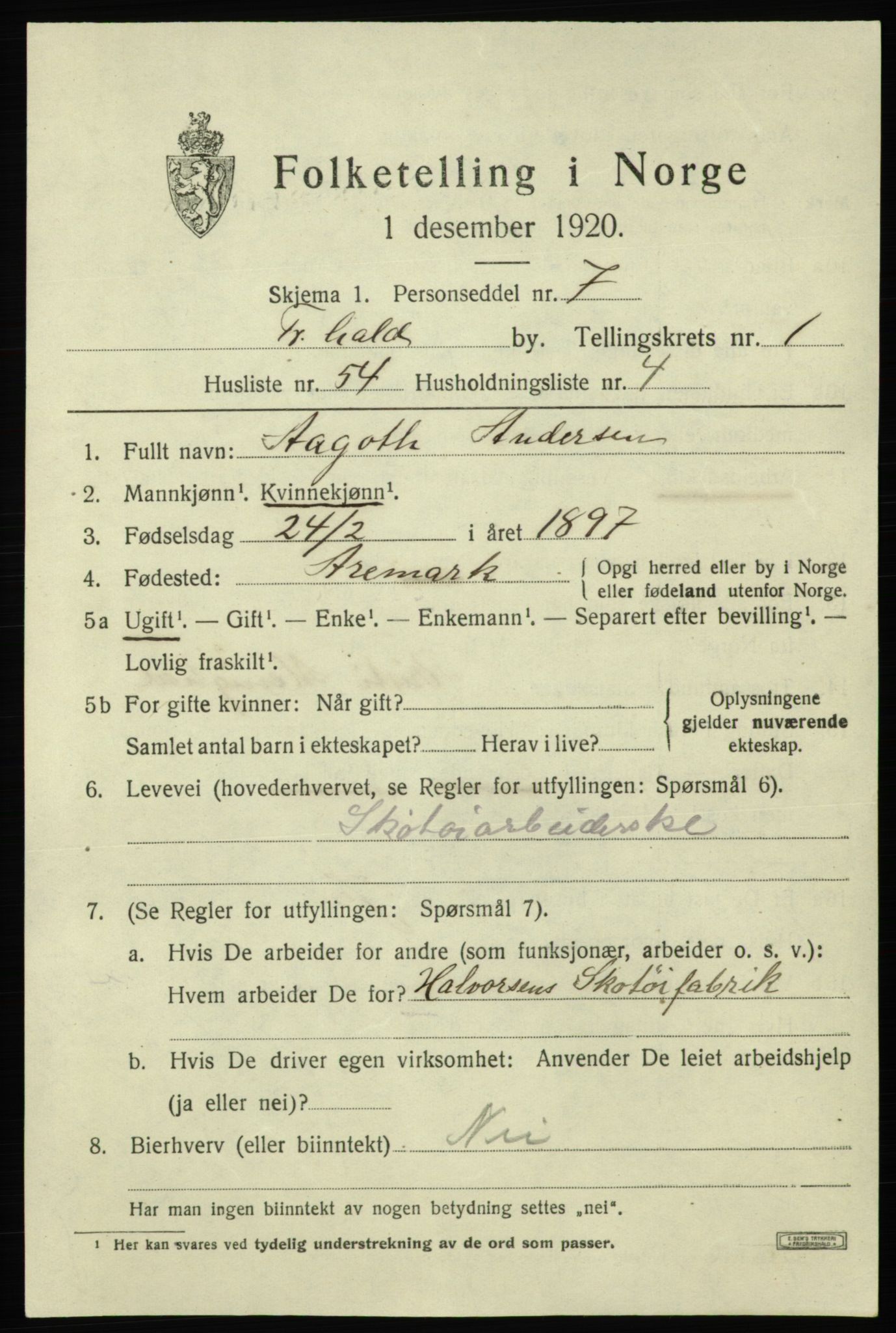 SAO, 1920 census for Fredrikshald, 1920, p. 9135