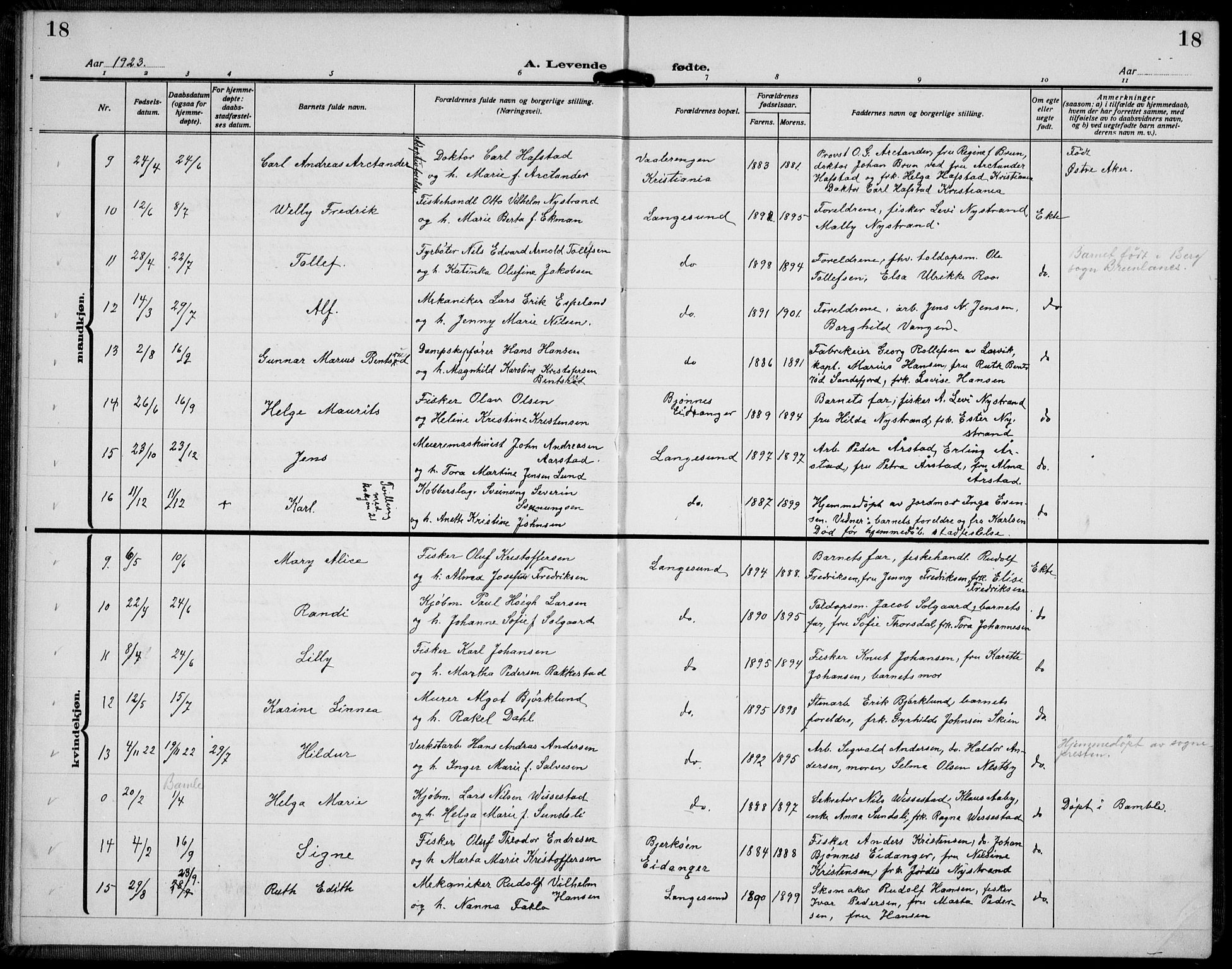 Langesund kirkebøker, AV/SAKO-A-280/G/Ga/L0007: Parish register (copy) no. 7, 1919-1939, p. 18