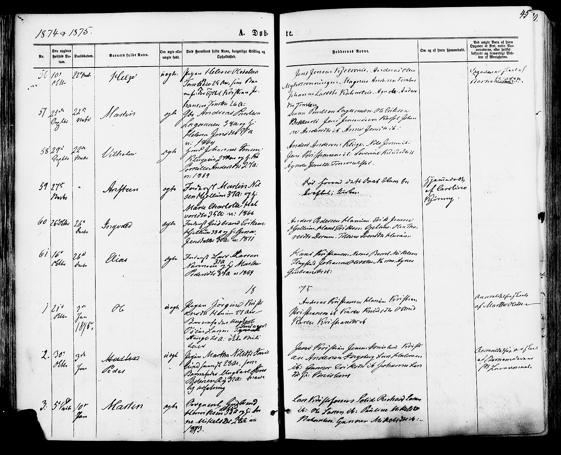 Vang prestekontor, Hedmark, AV/SAH-PREST-008/H/Ha/Haa/L0015: Parish register (official) no. 15, 1871-1885, p. 45