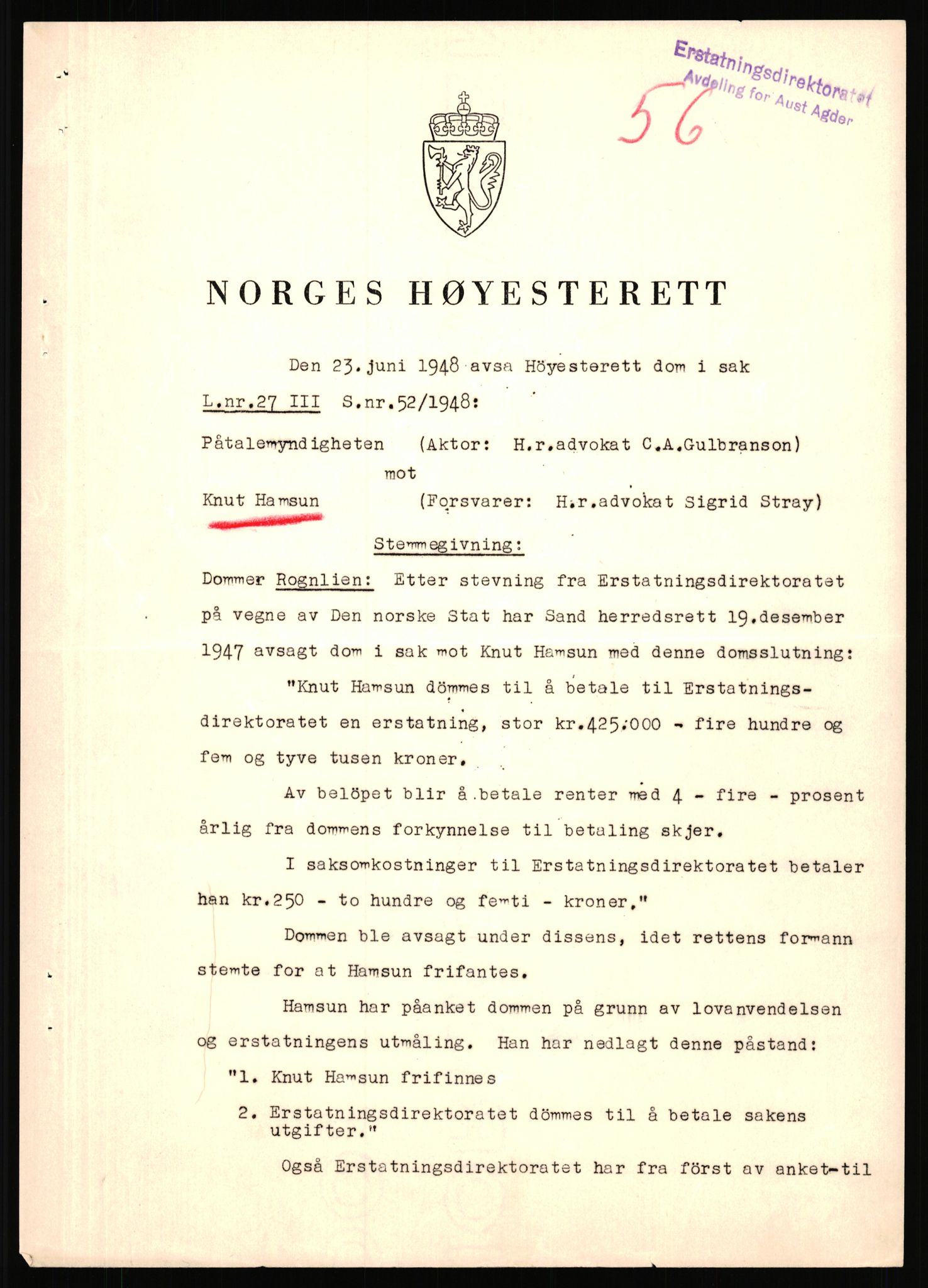 Landssvikarkivet, Arendal politikammer, RA/S-3138-25/D/Dc/L0029: Anr. 192/45, 1945-1951, p. 597