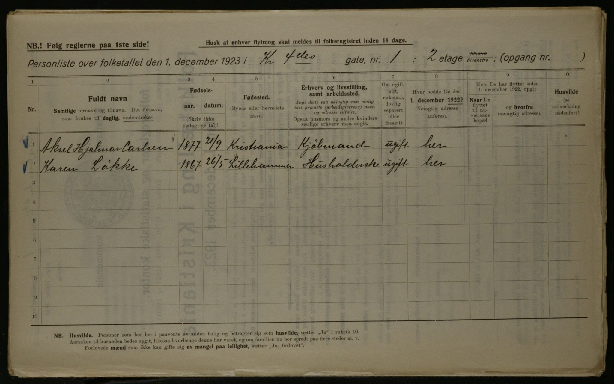 OBA, Municipal Census 1923 for Kristiania, 1923, p. 60744