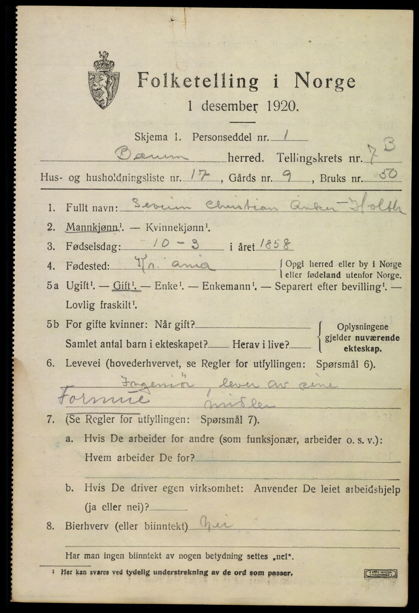 SAO, 1920 census for Bærum, 1920, p. 17448