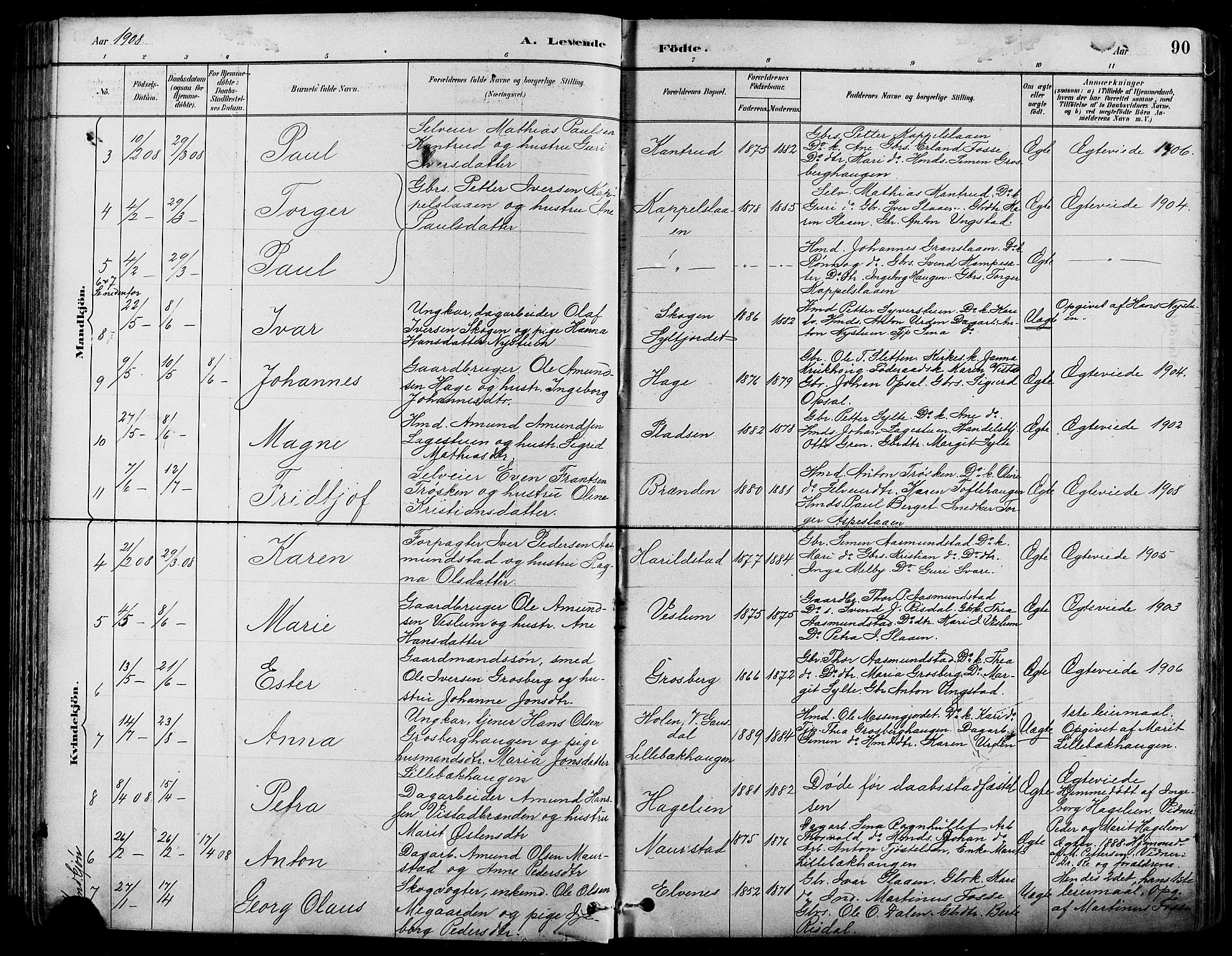 Nord-Fron prestekontor, SAH/PREST-080/H/Ha/Hab/L0005: Parish register (copy) no. 5, 1884-1914, p. 90