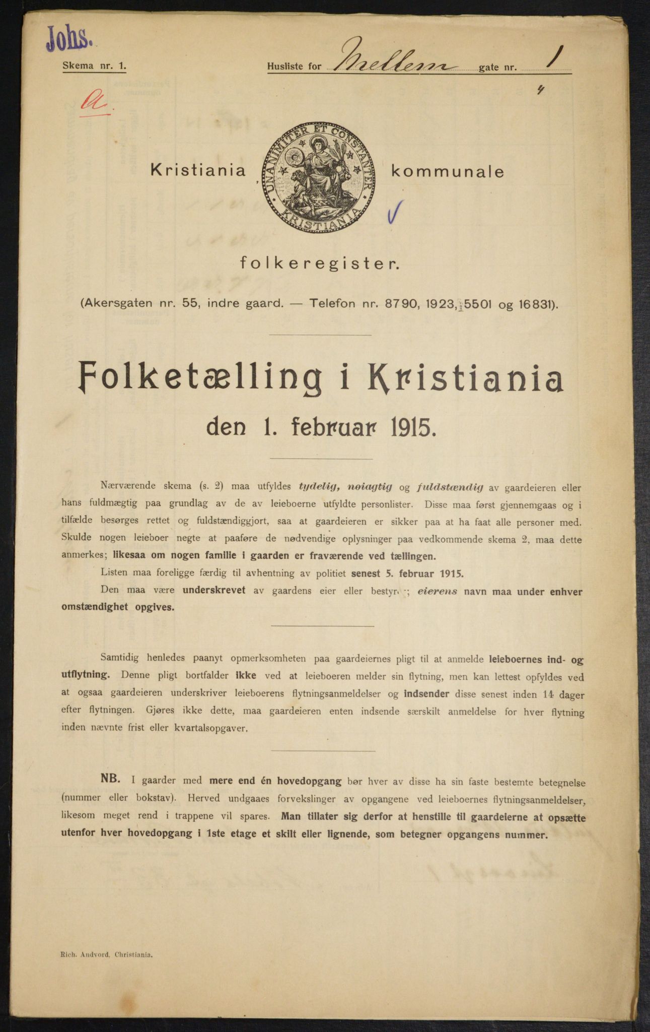 OBA, Municipal Census 1915 for Kristiania, 1915, p. 64439