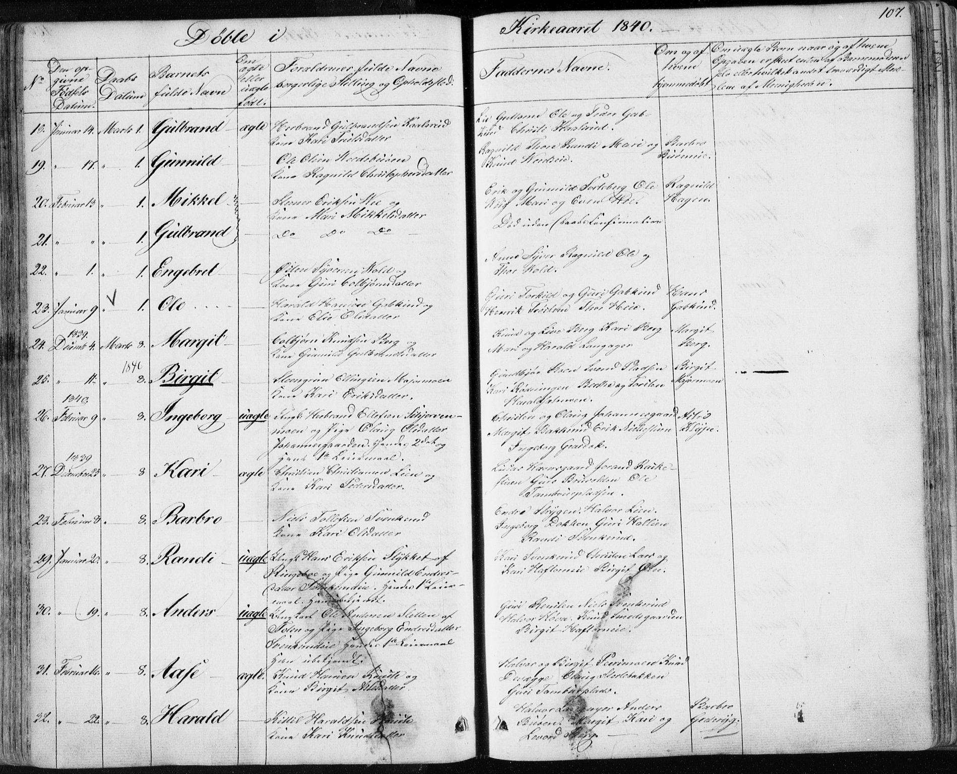 Nes kirkebøker, AV/SAKO-A-236/F/Fa/L0009: Parish register (official) no. 9, 1834-1863, p. 107