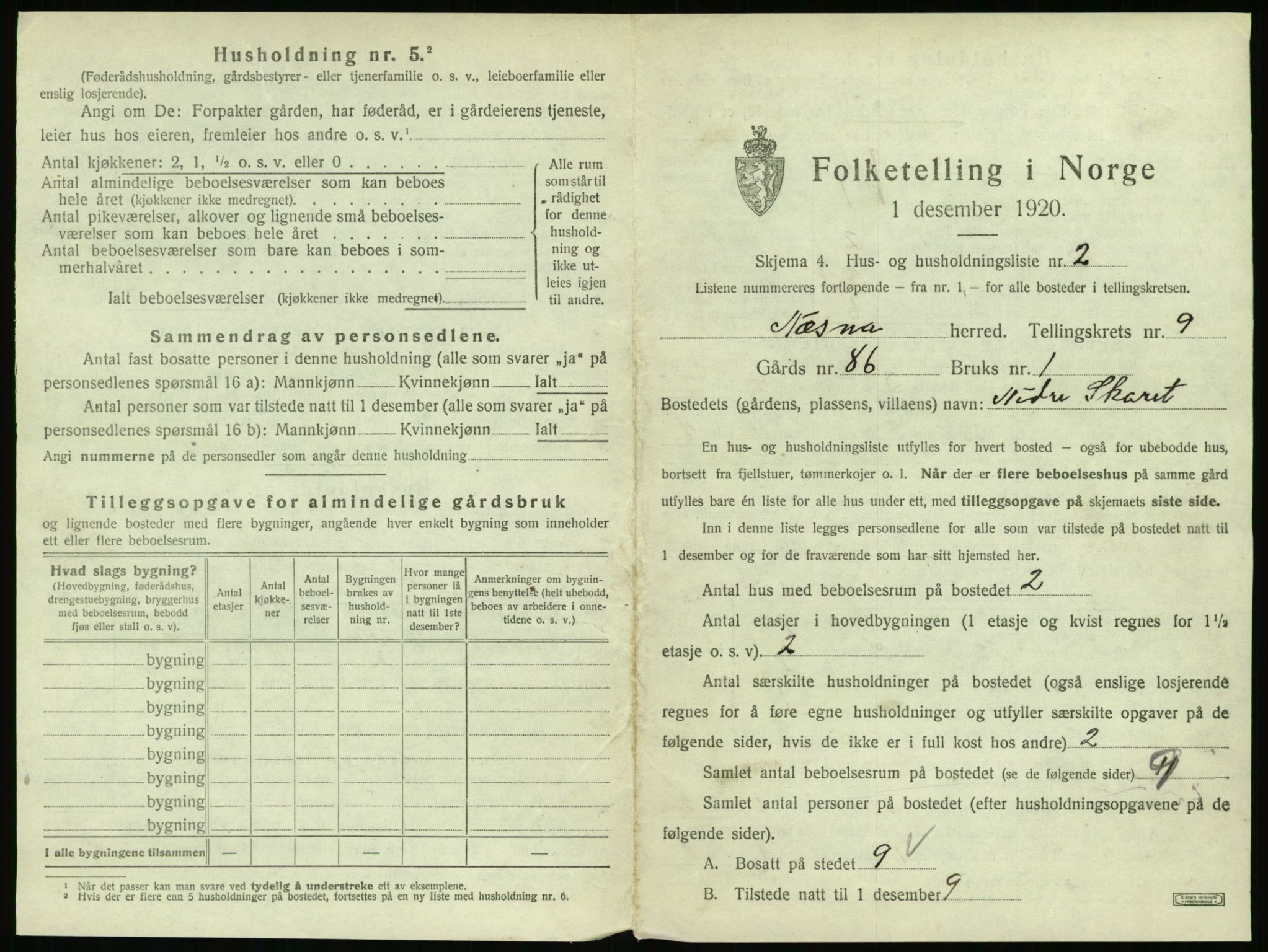 SAT, 1920 census for Nesna, 1920, p. 1071