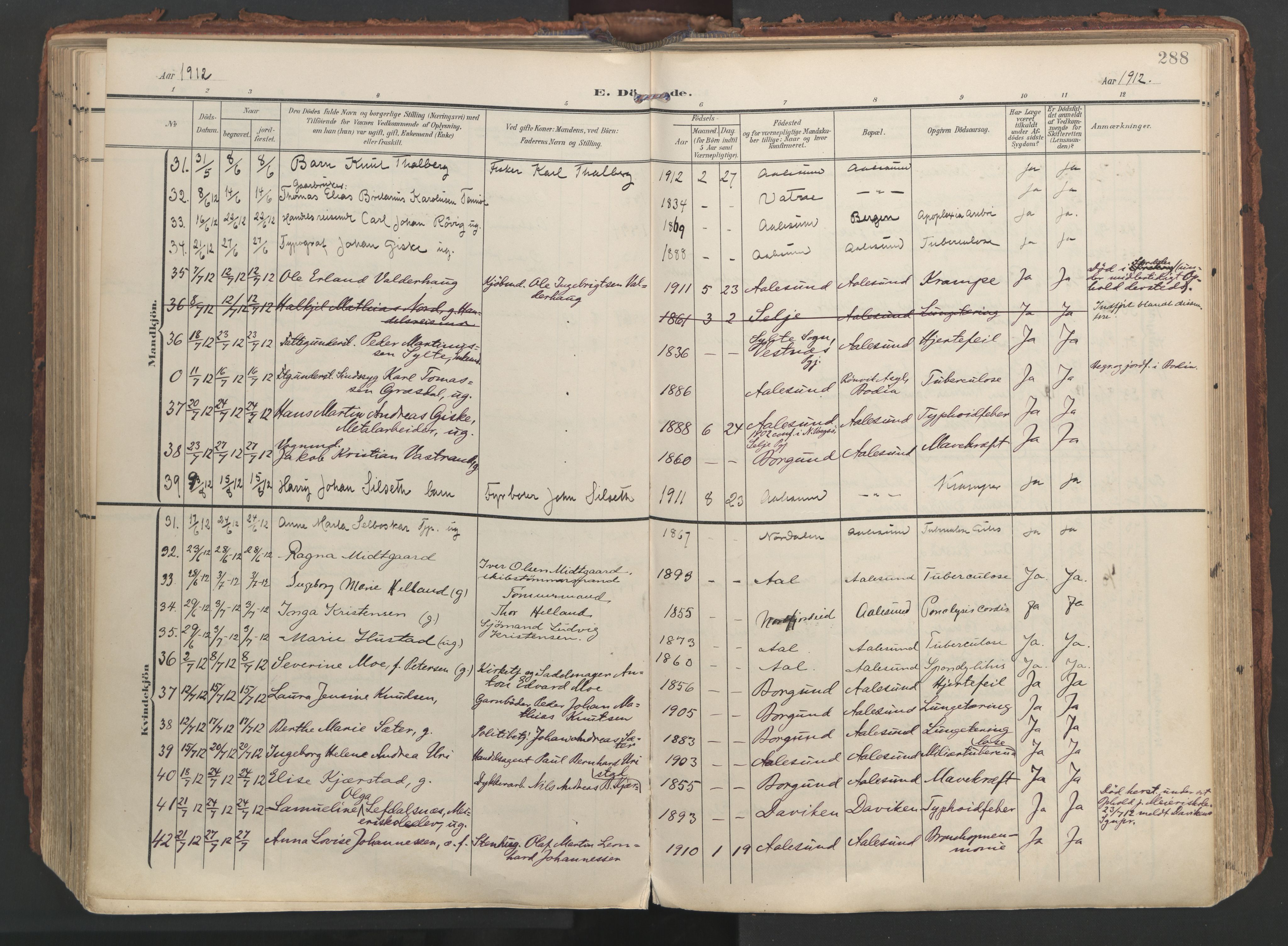 Ministerialprotokoller, klokkerbøker og fødselsregistre - Møre og Romsdal, AV/SAT-A-1454/529/L0459: Parish register (official) no. 529A09, 1904-1917, p. 288