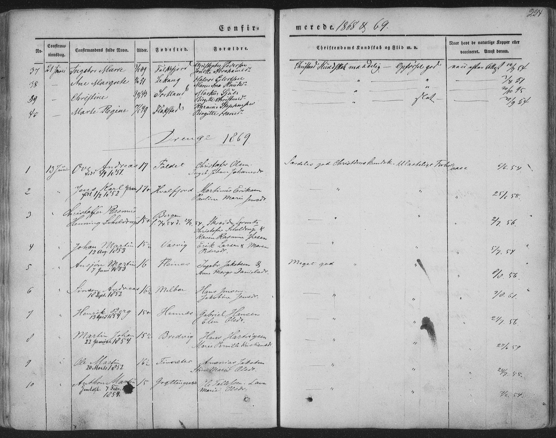 Ministerialprotokoller, klokkerbøker og fødselsregistre - Nordland, AV/SAT-A-1459/888/L1241: Parish register (official) no. 888A07, 1849-1869, p. 224