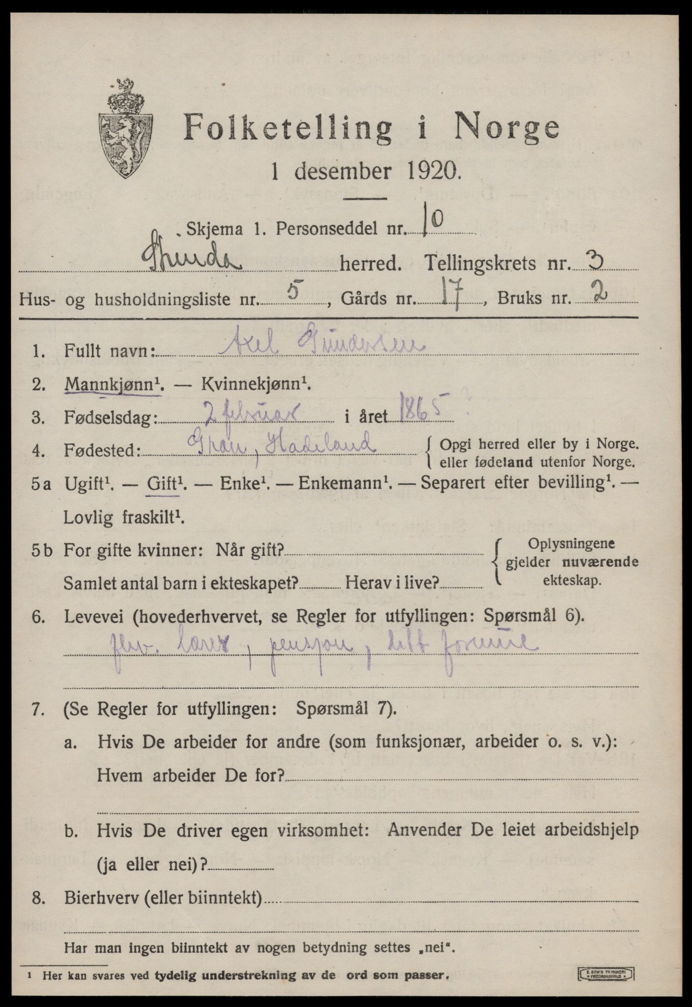 SAT, 1920 census for Strinda, 1920, p. 10346