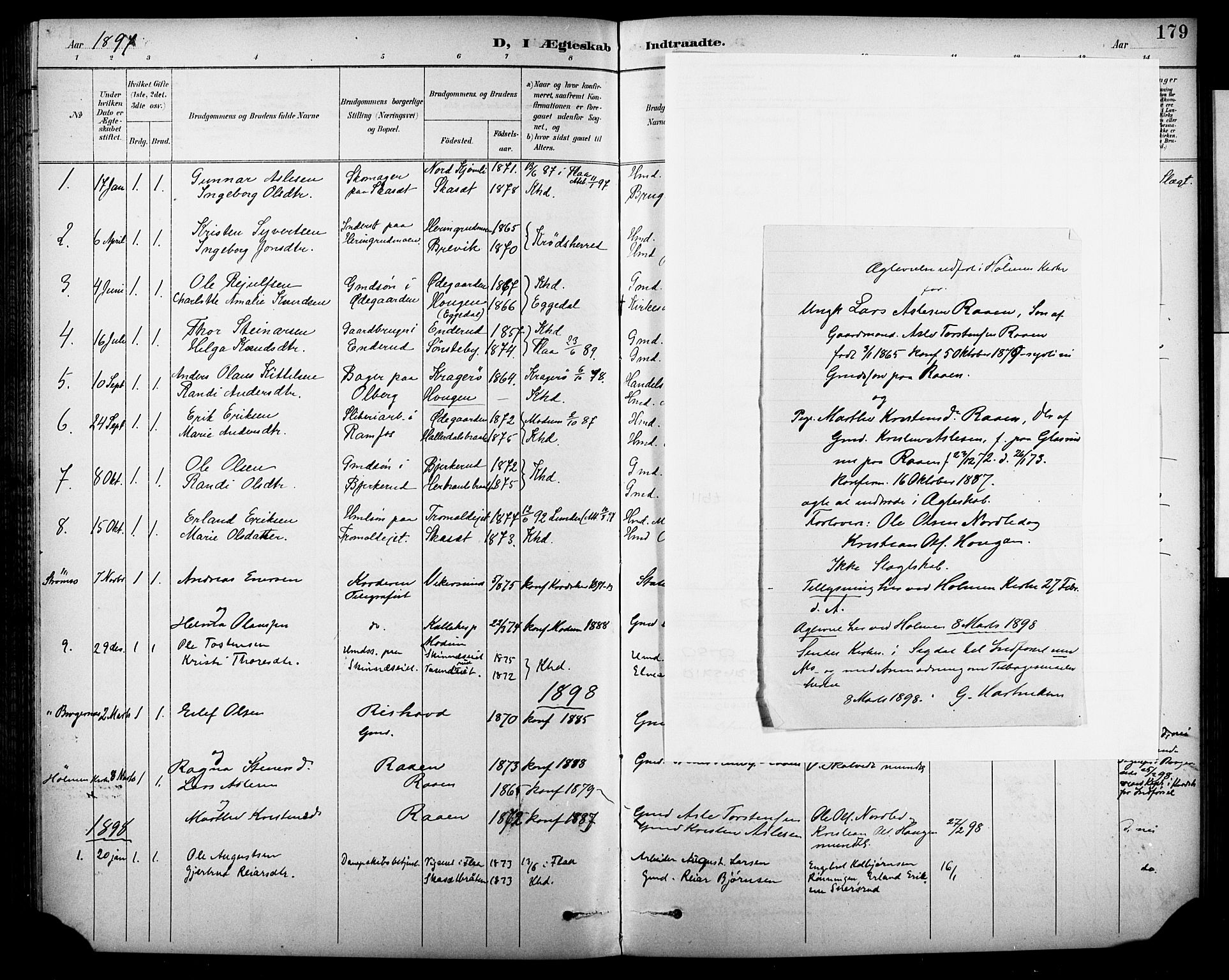 Krødsherad kirkebøker, SAKO/A-19/G/Ga/L0002: Parish register (copy) no. 2, 1894-1918, p. 179
